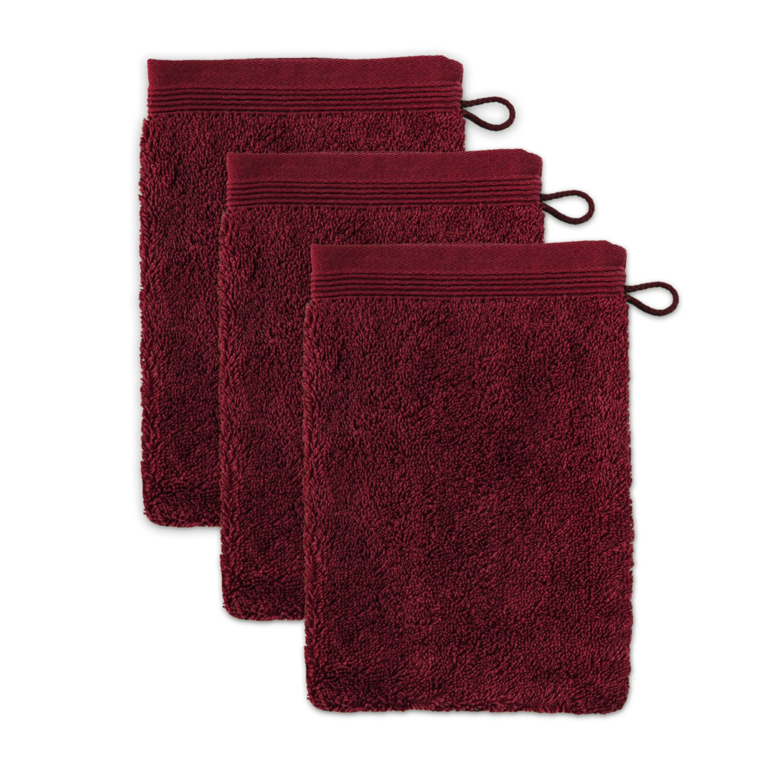 Möve Superwuschel Waschhandschuh 15 x 20 cm aus 100% Baumwolle, Burgundy 3er Set