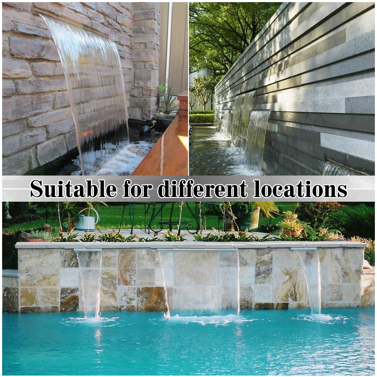 35.5" Stainless Steel Waterfall Spillway Fountain - 304 Grade, Wider Flow Platform, For Pools & Garden Decor