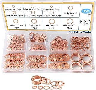 360 Pieces Copper Crush Metric Flat Washers, Flat Sealing Washers, Metal Washers Assortment Kit 11 Sizes, Crush Washer Oil Drain Plug M5 M6 M8 M10 M12 M14 M16 M20