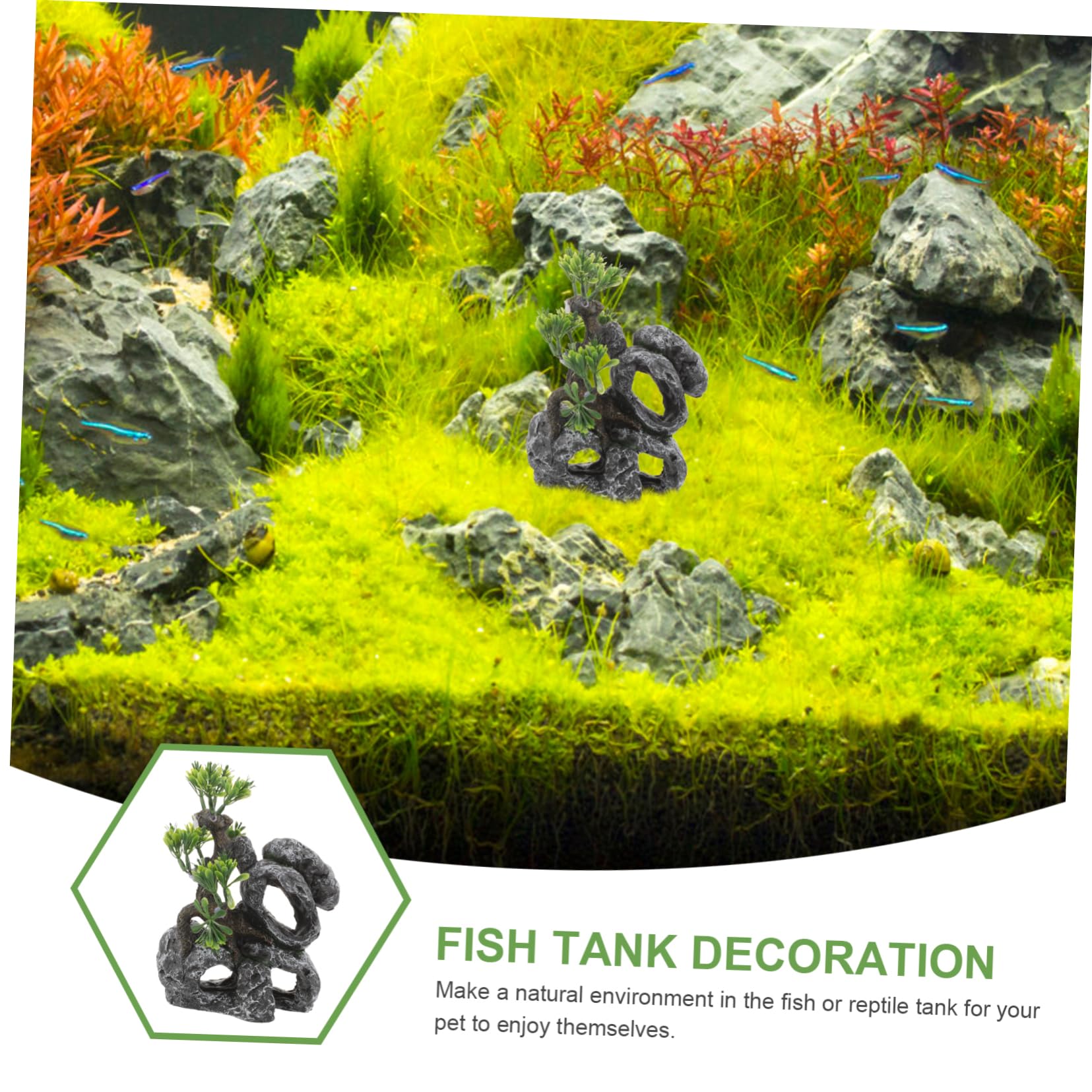 YARNOW 3 Pièces Cachette Aquatique Aquarium Faux Poisson Grenouille décor Chauffage réservoir Filet mangeoire Plantes air océan Usine étang Artificiel Vide Flottant Automatique résine