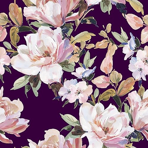 Miniatura 7 de FunStick Papel tapiz floral verde azulado oscuro de 17.5 x 354 pulgadas, para despegar y pegar, papel tapiz floral bohemio con rosas extraíbles,