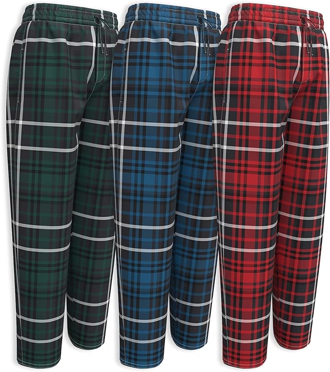 Men's 3 Pack Super Soft Woven Pajama & Sleep Long Lounge Pants- Assorted Various Plaids
