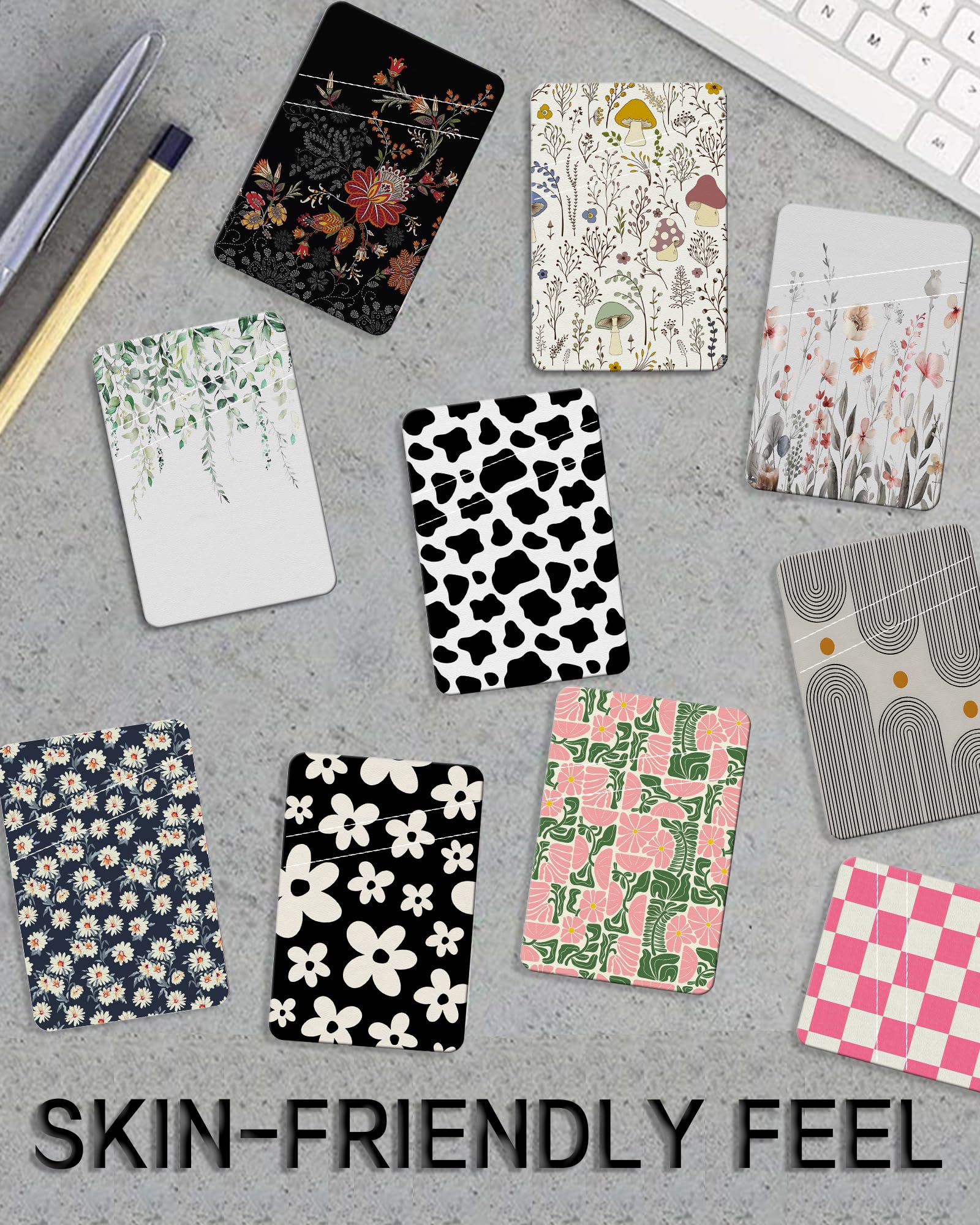 Tarjetero de cuero para teléfono, doble bolsillo, adhesivo para teléfono, bonita funda para teléfono celular, soporte para tarjetas de crédito, adecuado para la mayoría de teléfonos, cuadros