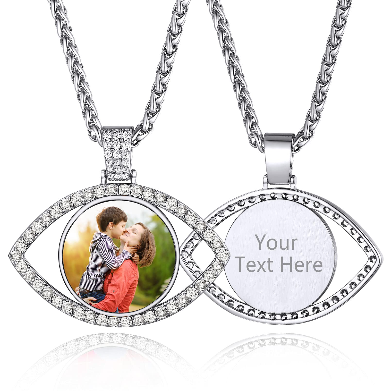 Custom4U Picture Necklace Personalized Photo Circle Chain for Men Women