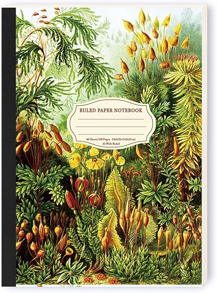 qianshan 5.8"x8.3" A5 Small Size Travel Journal Notebook, Wide Ruled Notebook Paper, 120 pages/60 Sheets, Journal Subject Notebooks for Work, Office Note Taking. Aesthetic Composition Moss Plants