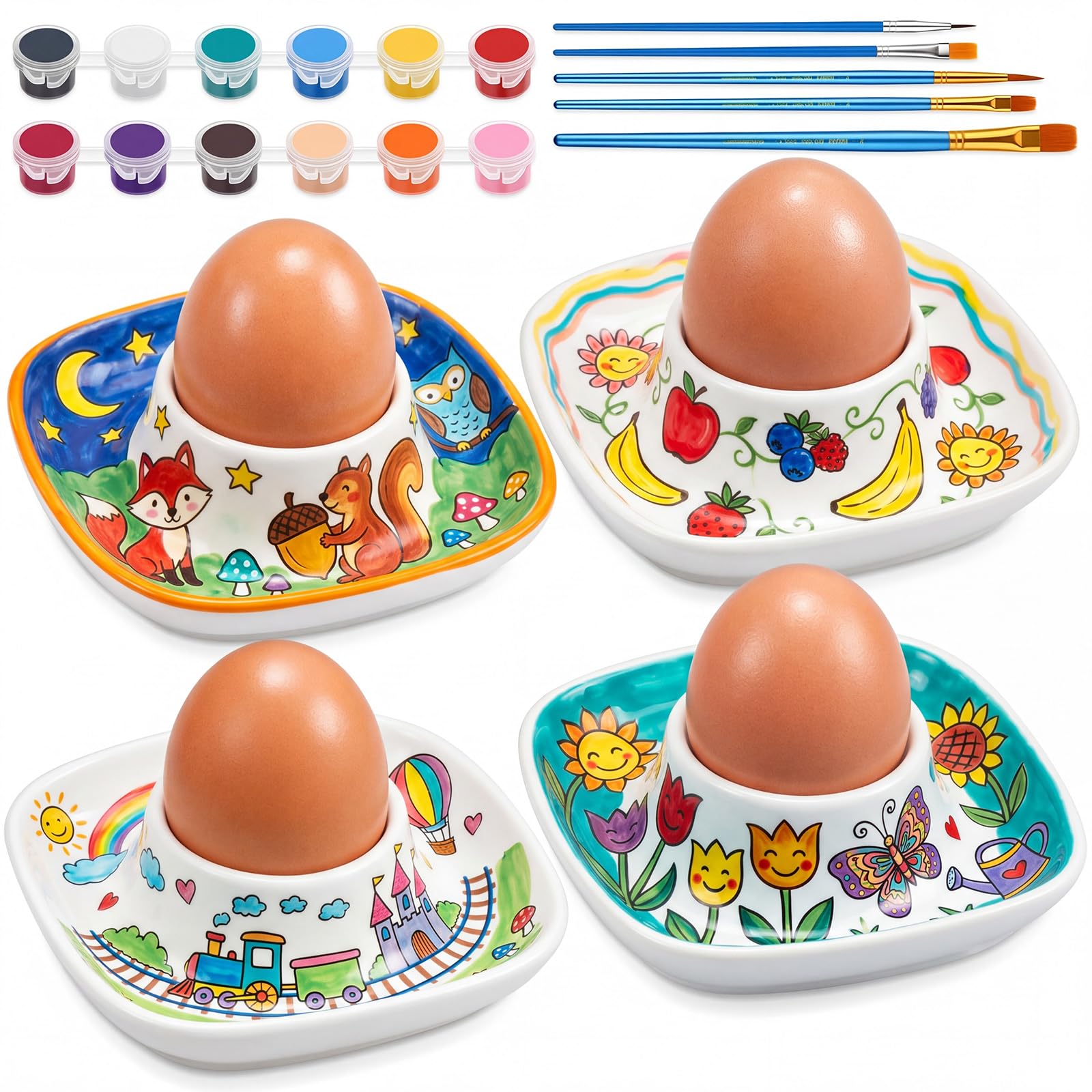 Hueveras para pintar de porcelana Sinmoe con 12 pinturas para manualidades DIY