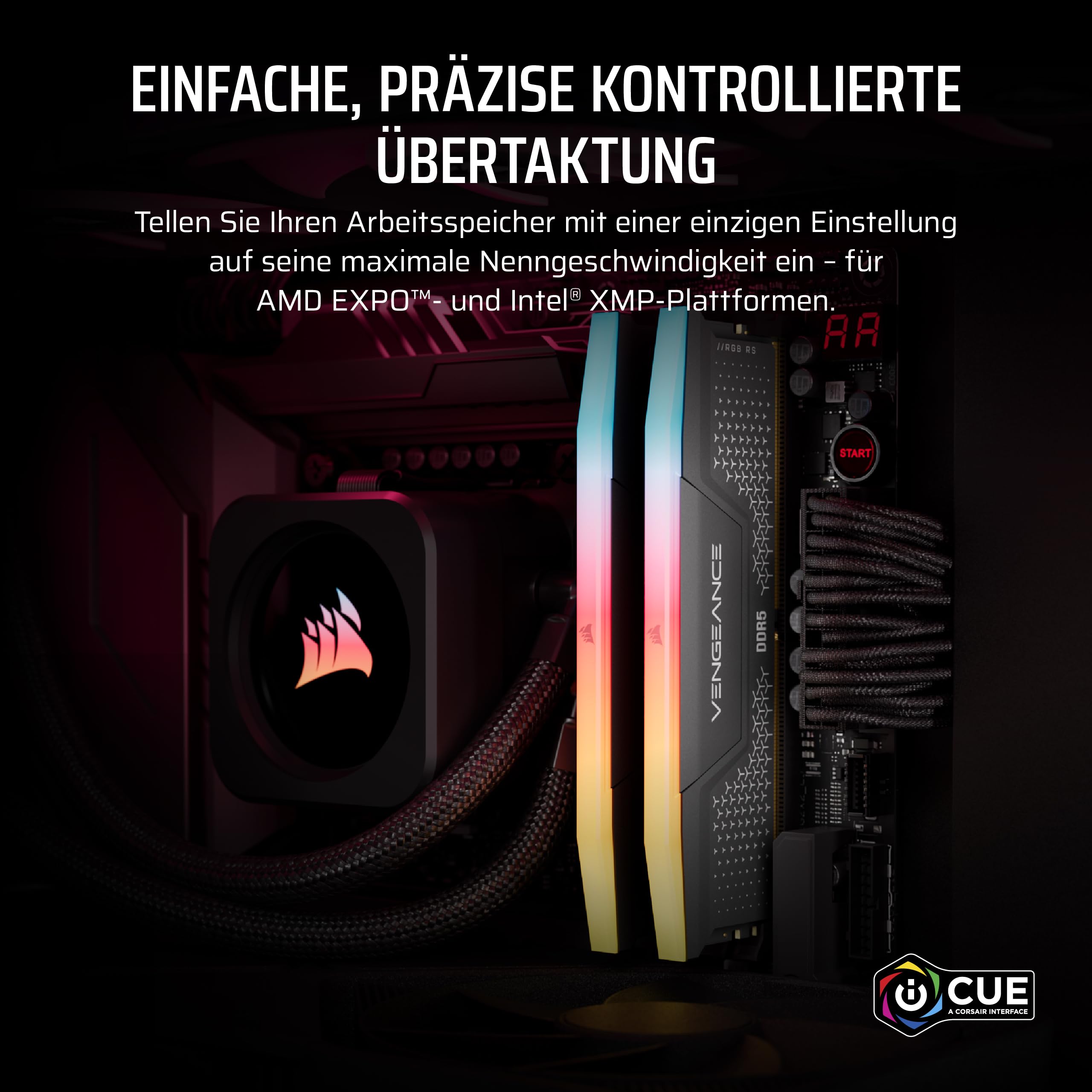 CORSAIR Vengeance RGB RS DDR5 RAM 32GB (2x16GB) Bis zu 6000MHz CL36-44-44-96 1.35V AMD Expo & Intel XMP 3.0 Desktop-Arbeitsspeicher – Grau (CMG32GX5M2E6000Z36)