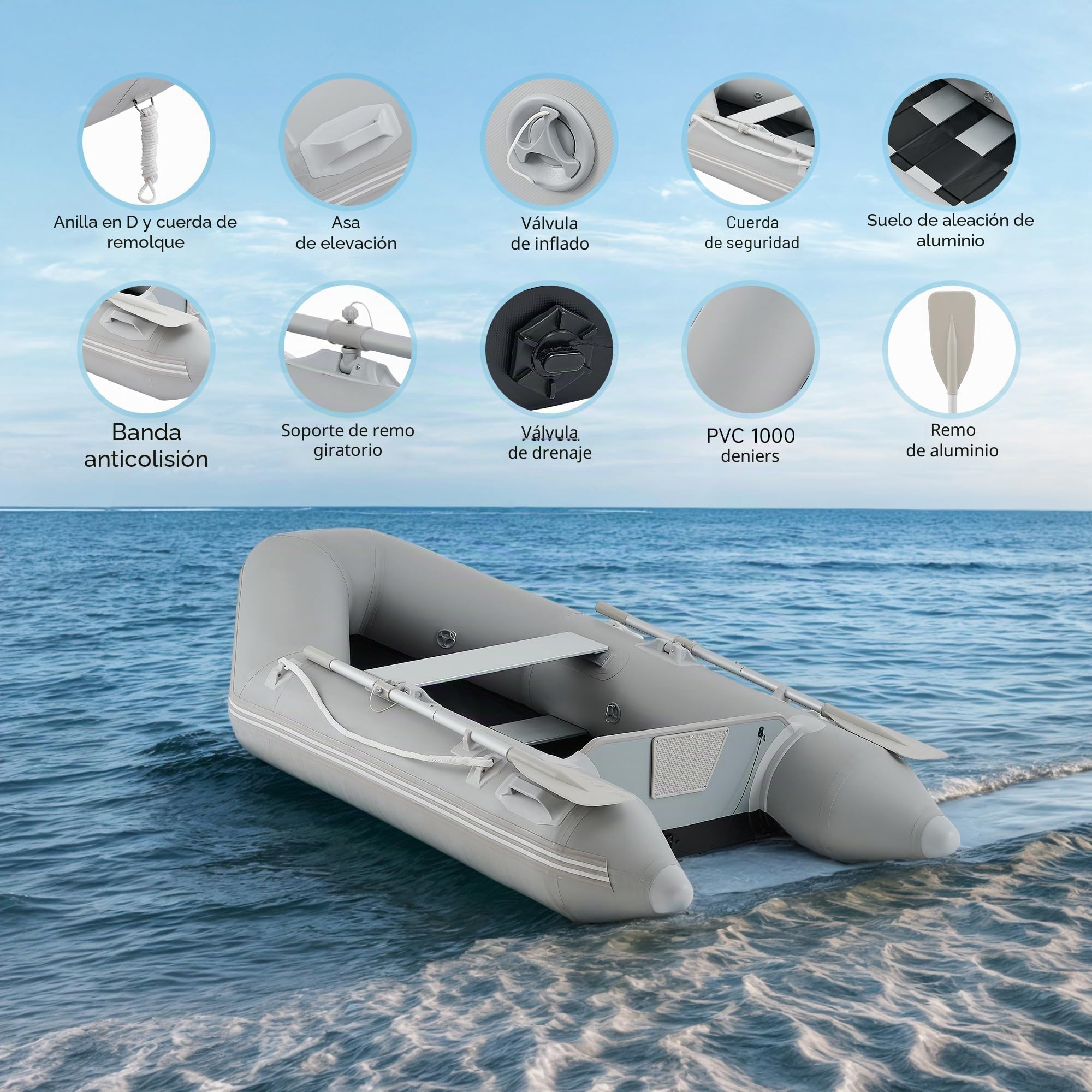 DARTMOOR Bote inflable para adultos 230 x 130 x 33 cm Balsa portátil para 2 personas capacidad 300 kg kayak barco PVC para derivas para náutica pesca juego