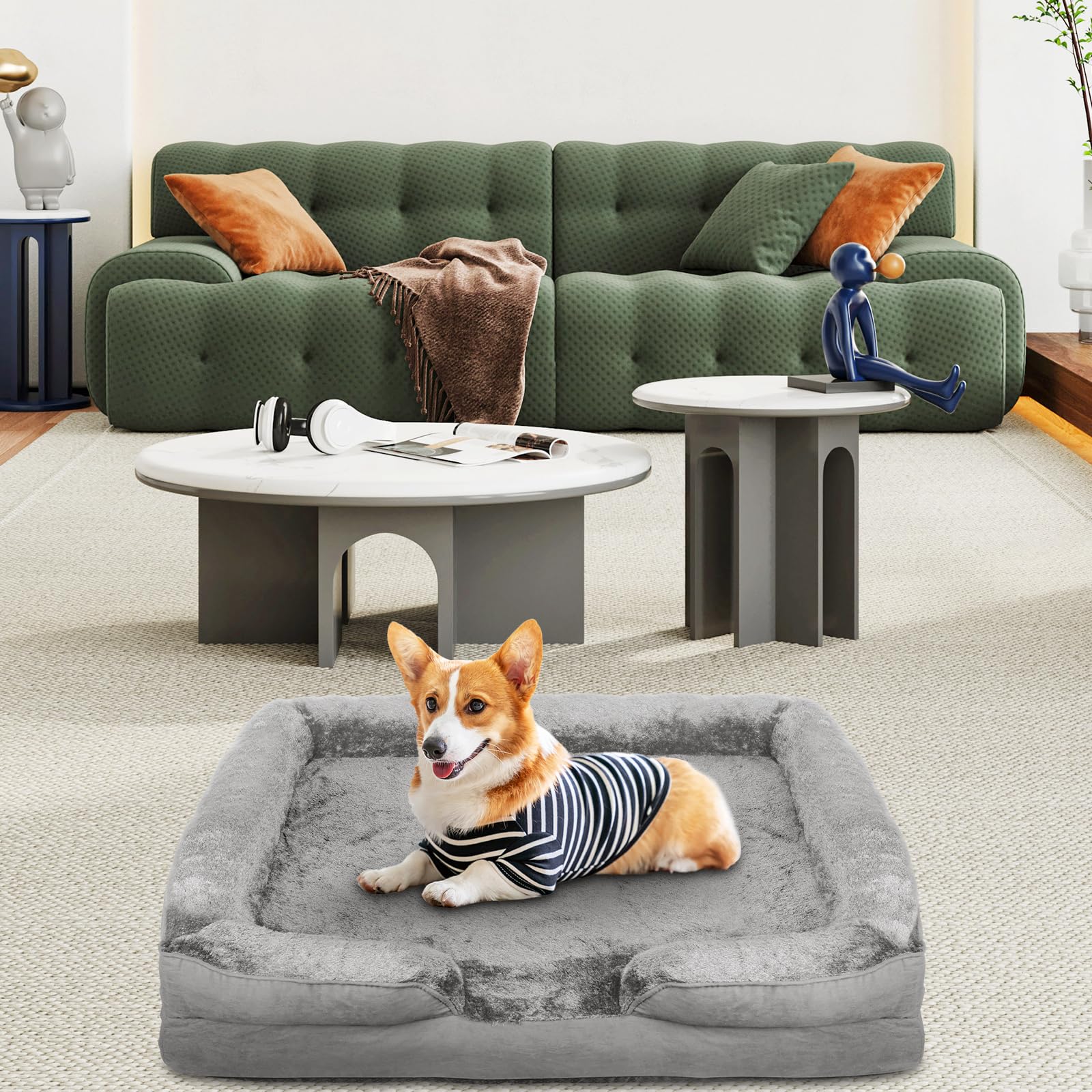 Cesta para perro, alfombra gruesa ultra suave, cojín para perro, desenfundable, cama para perro, lavable, memoria de forma impermeable, 105 x 80 x 20 cm (gris)