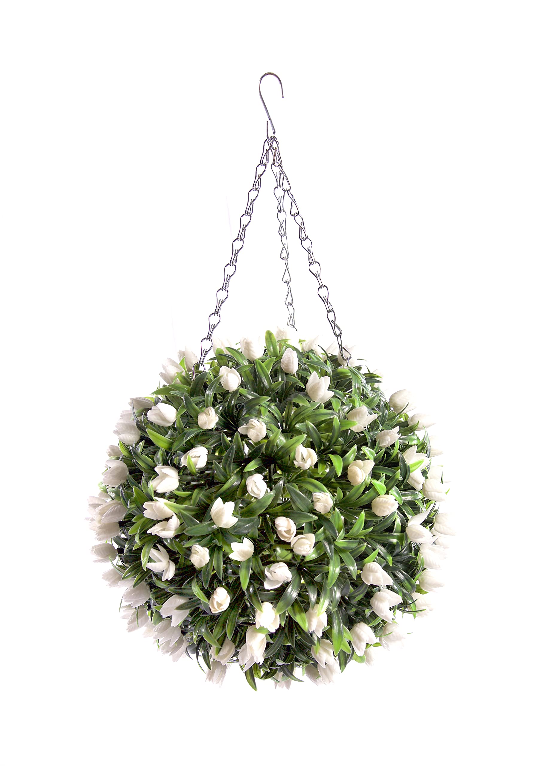 B&Q -  28Cm Ivory White Tulip Hanging Basket Flower Topiary BallSuitable For Outdoor UseWeather & Fade Resistant