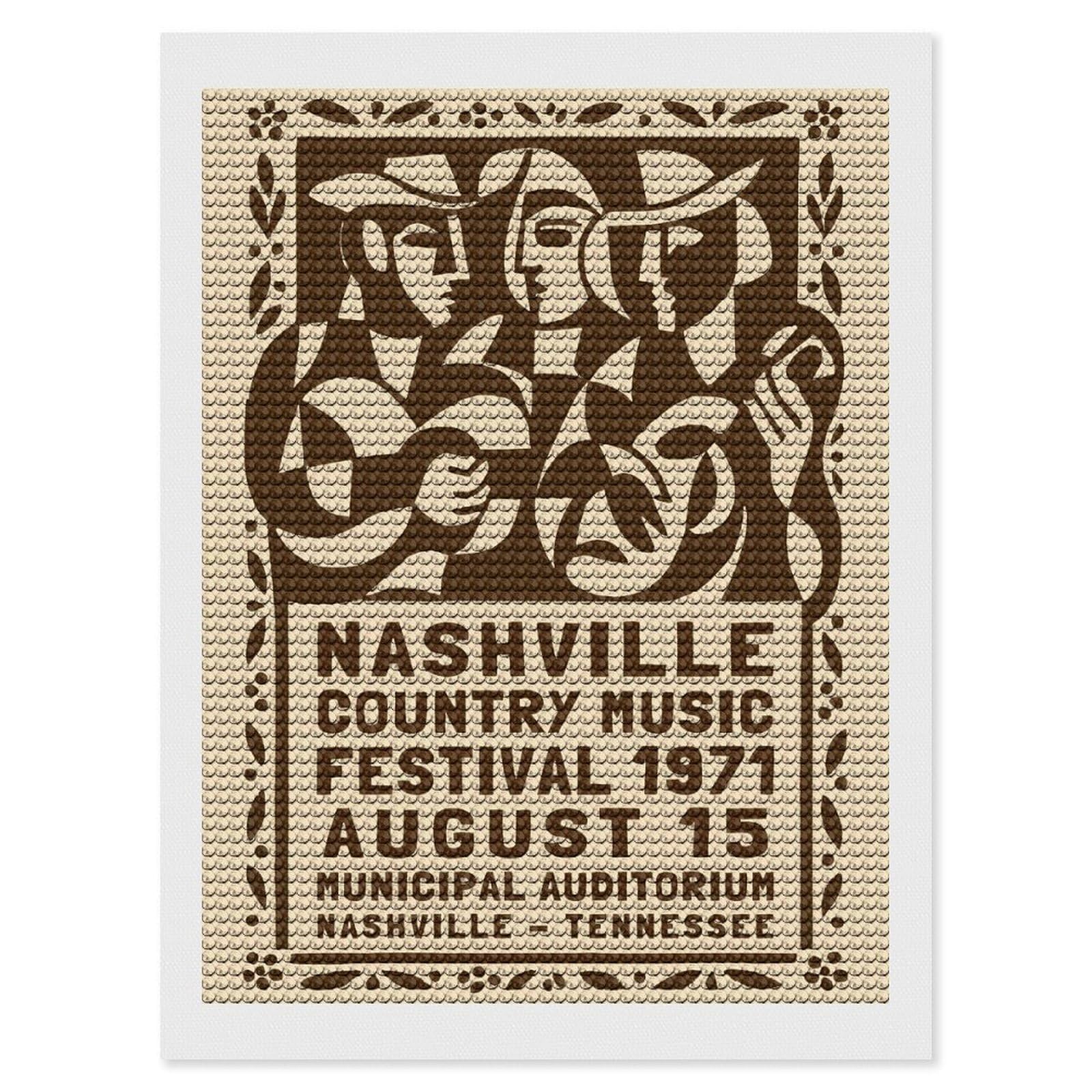 Junmoney Nashville Country Festival Diamond Art Kit 12"x16", Gift Idea, for Family Craft Time, Mindful Craft Activity, Boho Decor, Relaxing DIY Hobby