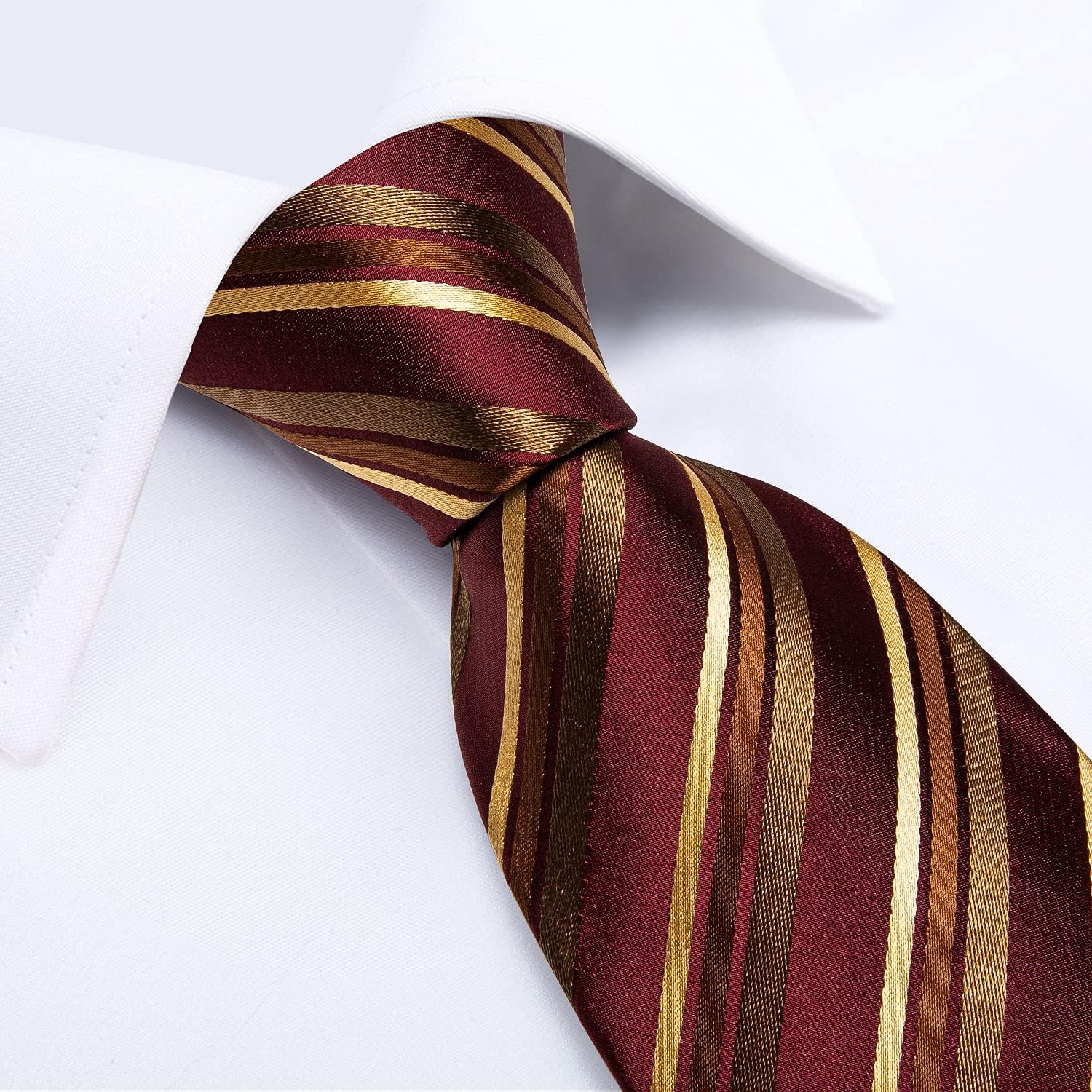 DiBanGu Mens Striped Tie Silk Woven Necktie and Pocket Square Cufflinks Tie Clip Set Wedding Business Formal Gift Tie for Men - Image 5