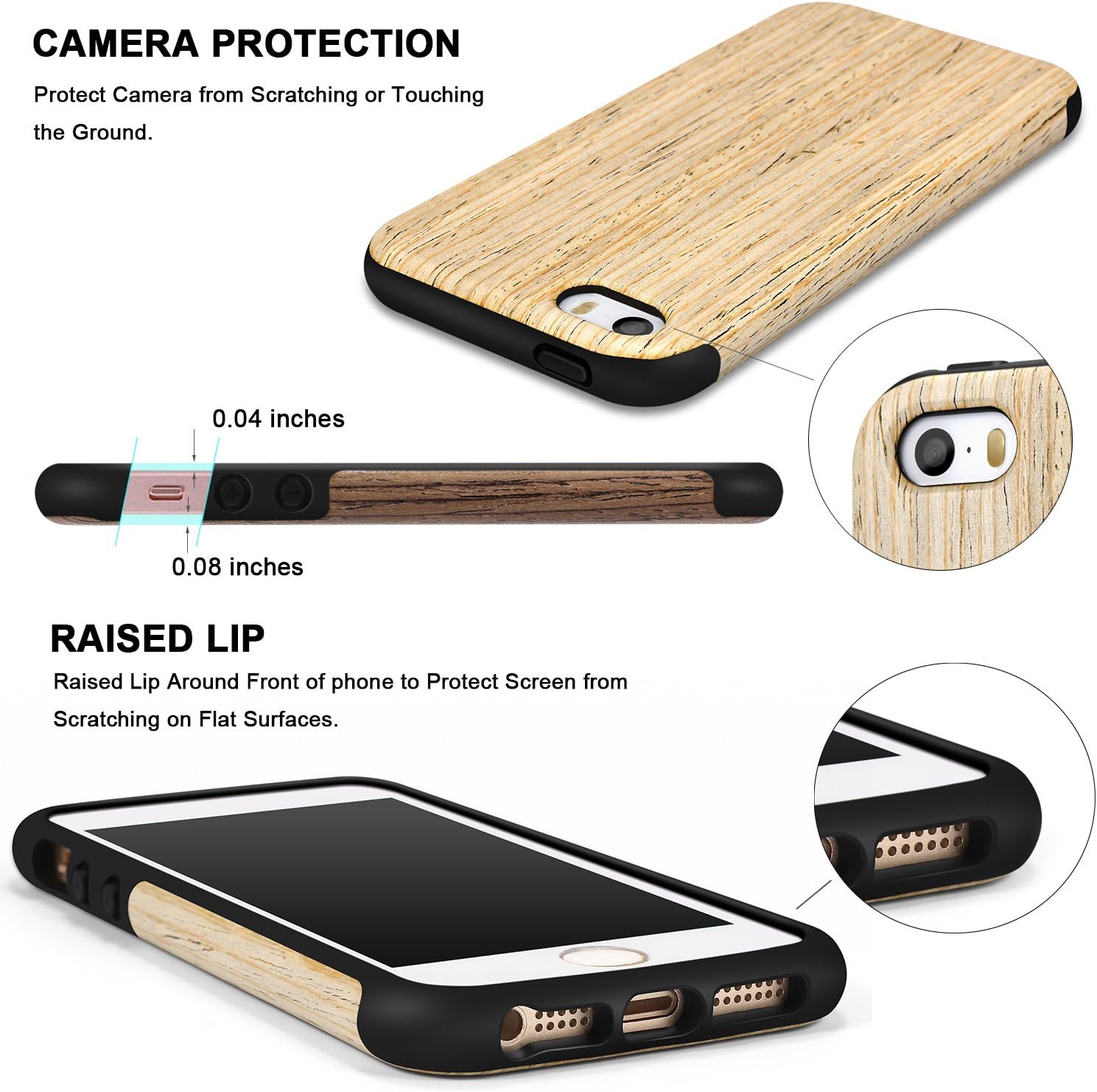 TENDLIN Compatible with iPhone 5S Case/iPhone SE 2016 Case (1st Gen) Wood Grain Outside Soft TPU Silicone Hybrid Slim Case Designed for iPhone 5 / 5S / SE (1st Gen 2016) - Nordic Walnut Wood