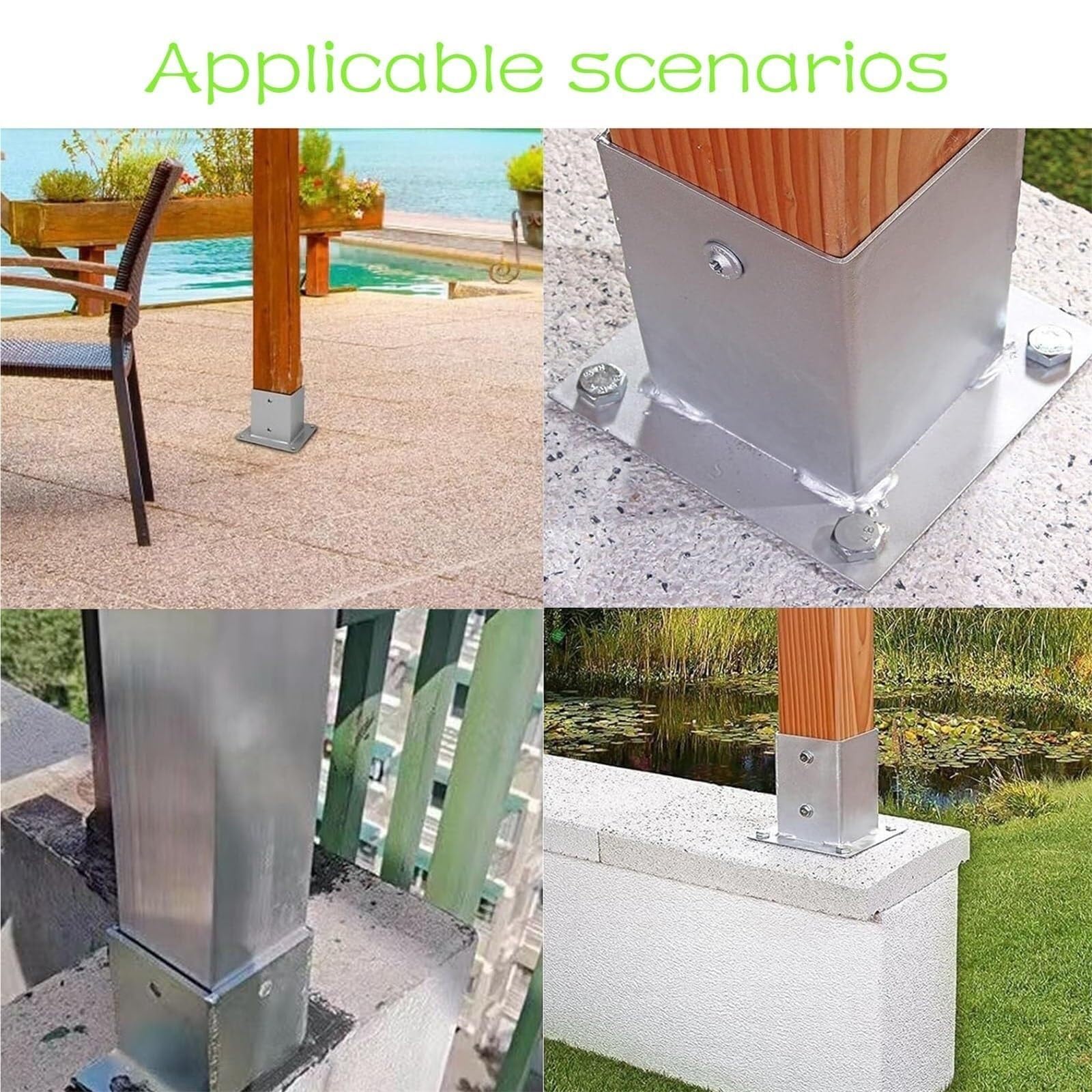 Soporte Para Vallas, Soportes Para Pérgola, Para Vallas De Madera | Casquillo Atornillable Para Postes De Madera, Agujeros Preperforados, ,Acero Inoxidable(9 pcs,3.3x3.1IN/85x80MM)