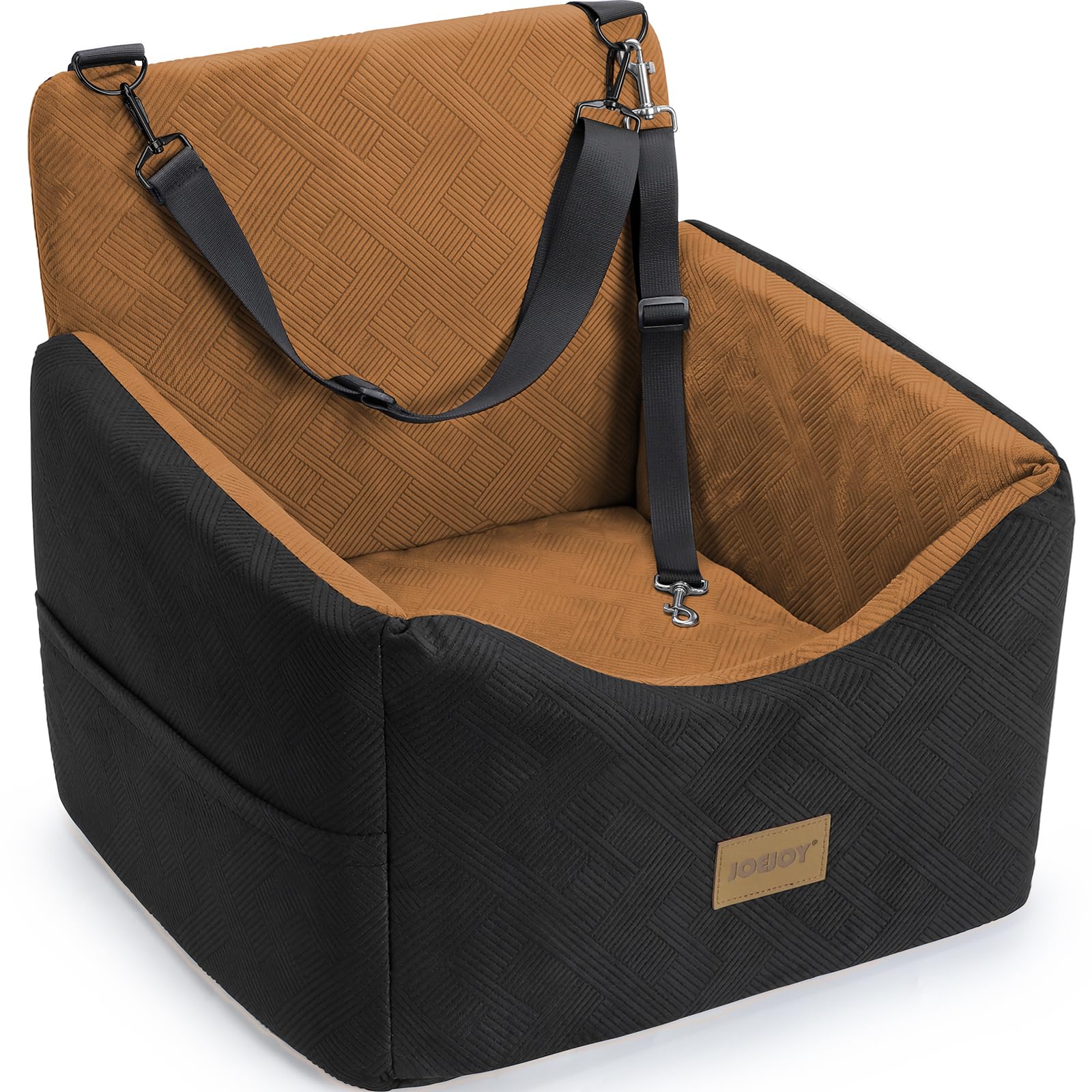 JOEJOY Dog Car Seats for Small Medium Dogs Under 30lbs, Dog Booster Seat with Detachable Washable Cover and Cushion, Memory Foam Pet Car Seat with Safety Belt and Storage Pockets (Brown)