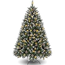 Himimi Albero di Natale Artificiale da 180 cm con 250 LED e Neve (Ø ca. 110 cm) 1000 Punte, Albero di Natale Decorato con Pigne, Ignifugo, Sistema di Montaggio Rapido, Supporto Pieghevole Verde Bianco