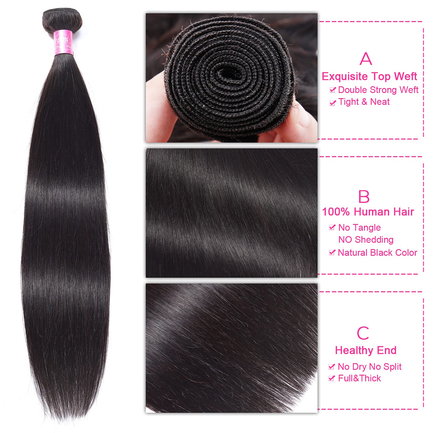 Peruvian Straight Human Hair Bundles with Closure(16 18 20+12) Unprocessed Virgin Human Hair 3 Bundles with Closure 10A Straight Hair Weave Bundles with Lace Closure Natural Color