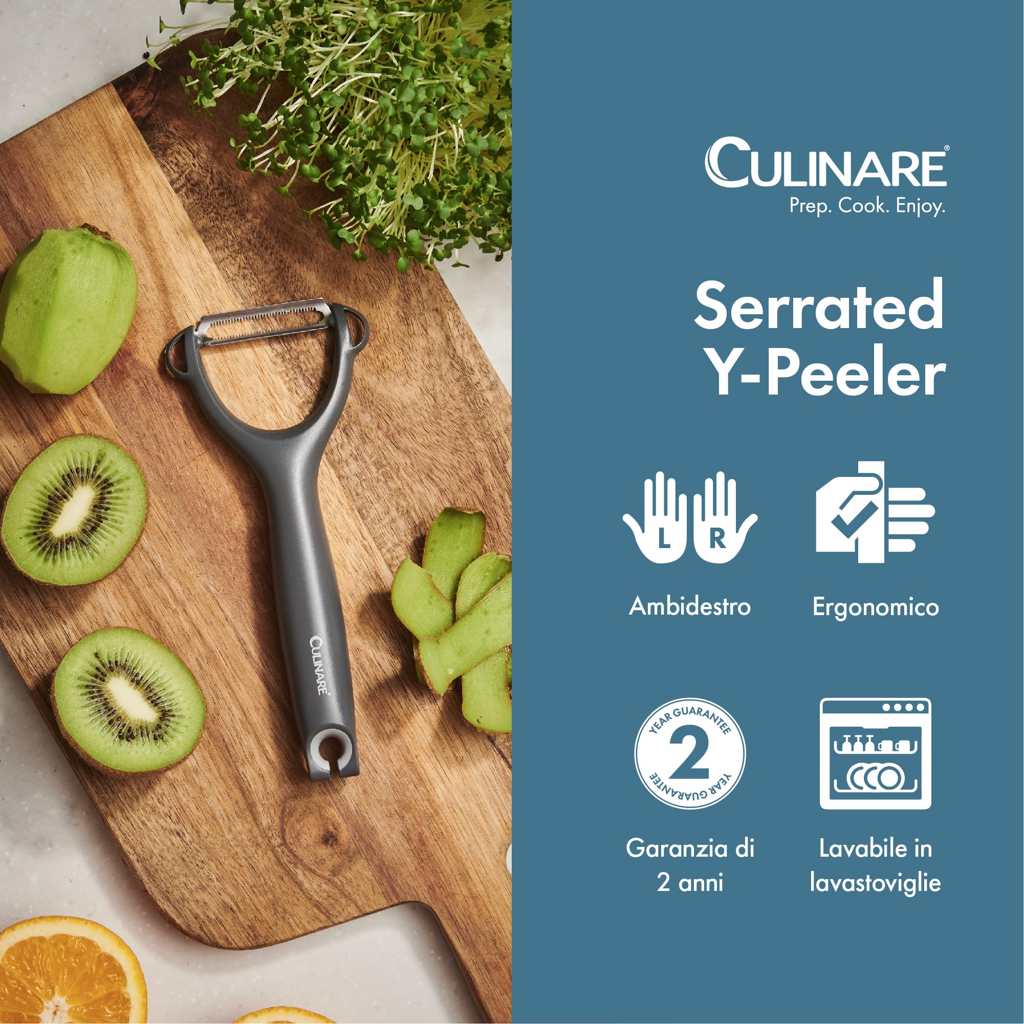 Culinare Serrated Safety Peeler, Grey, Plastic/Stainless Steel, Y Shaped for Maximum Control and Comfort Manual Tomato/Kiwi Peeler - Image 2