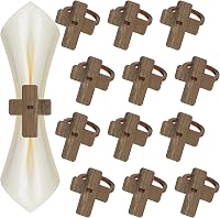 POILKMNI 12PCS Wooden Cross Napkin Rings - Easter First Communion Wedding Table Decor Holders Rustic Farmhouse Serviette Rings