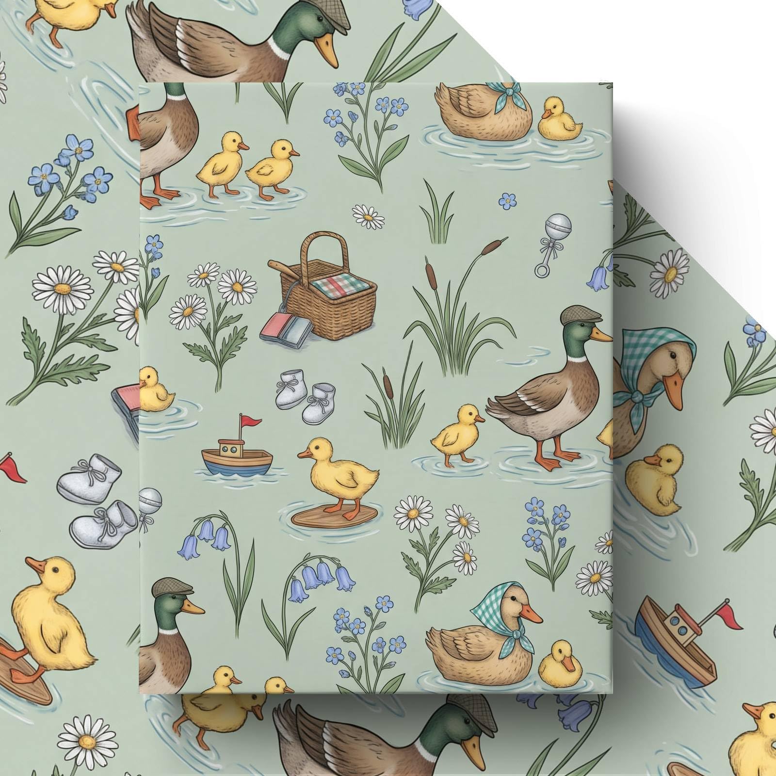GleeWrap Mallard Duck Wrapping Paper, Cute Watercolour Duck Gift Wrap