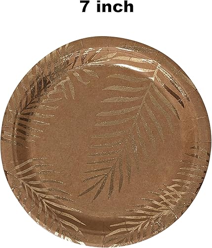 Miniatura 3 de Platos desechables de papel de hoja de palma dorada, vasos, servilletas, juego de fiesta para 16 invitados