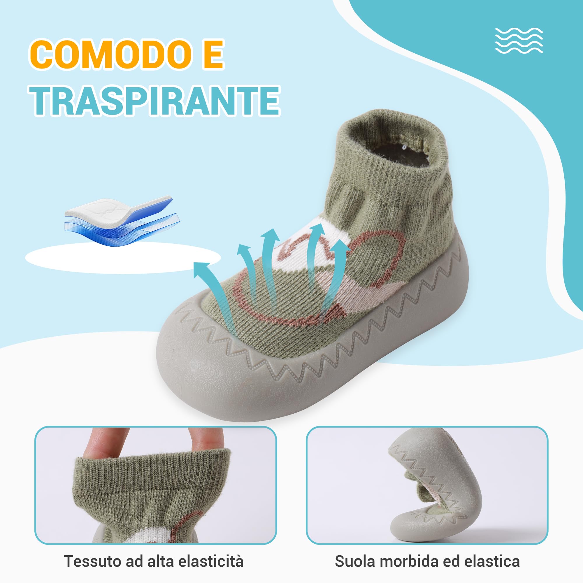 XQ&XG Calzini Scarpe Antiscivolo per Bambini, Scarpe Primi Passi Neonato, Suola Morbida Antiscivolo, Scarpe Traspiranti per Bambino Unisex Calzino Pantofole