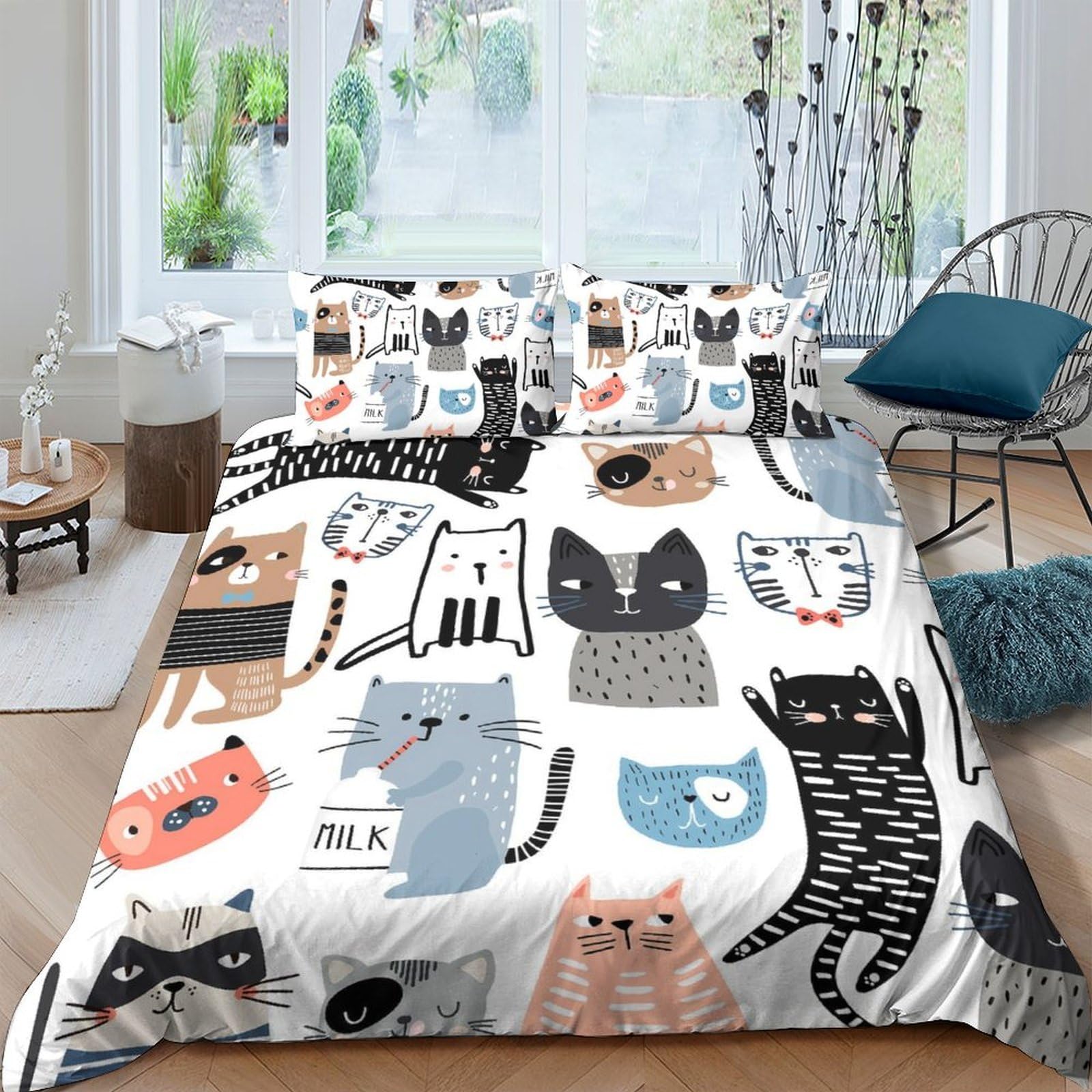 Ctjqhvkz Style-6 3D Printed Cartoon Cat Fitted Sheet Microfiber Soft Breathable Animal Pattern Bed Sheet For Bedroom Guest Room Decor Single（135X200cm）