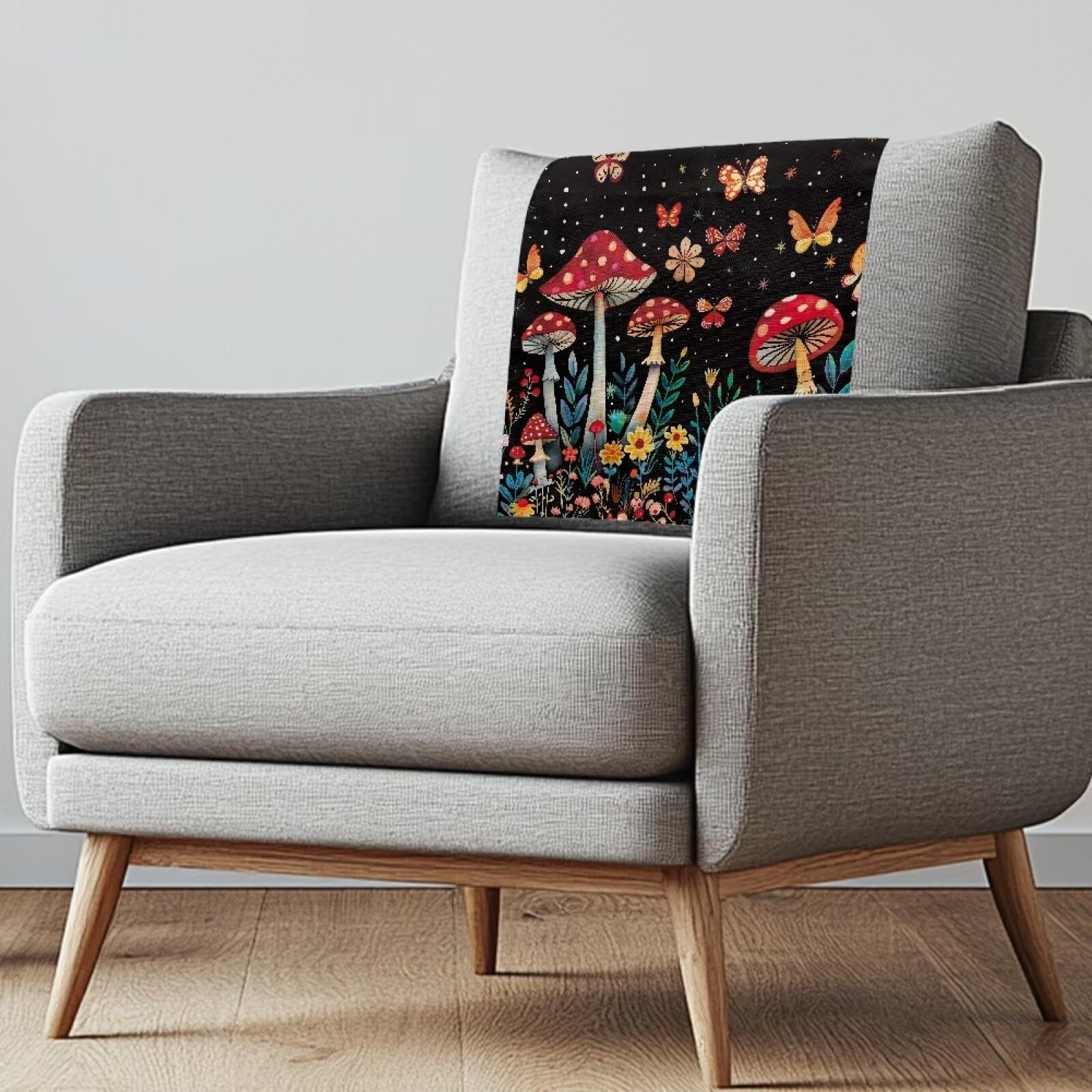 Talayituse Mushroom Butterfly Flower Print Headrest Cover for Recliner Chair, Recliner Headrest Protector Recliner Head Covers Sofa Head Protector Furniture Protector for Recliner Sofa Slipcovers