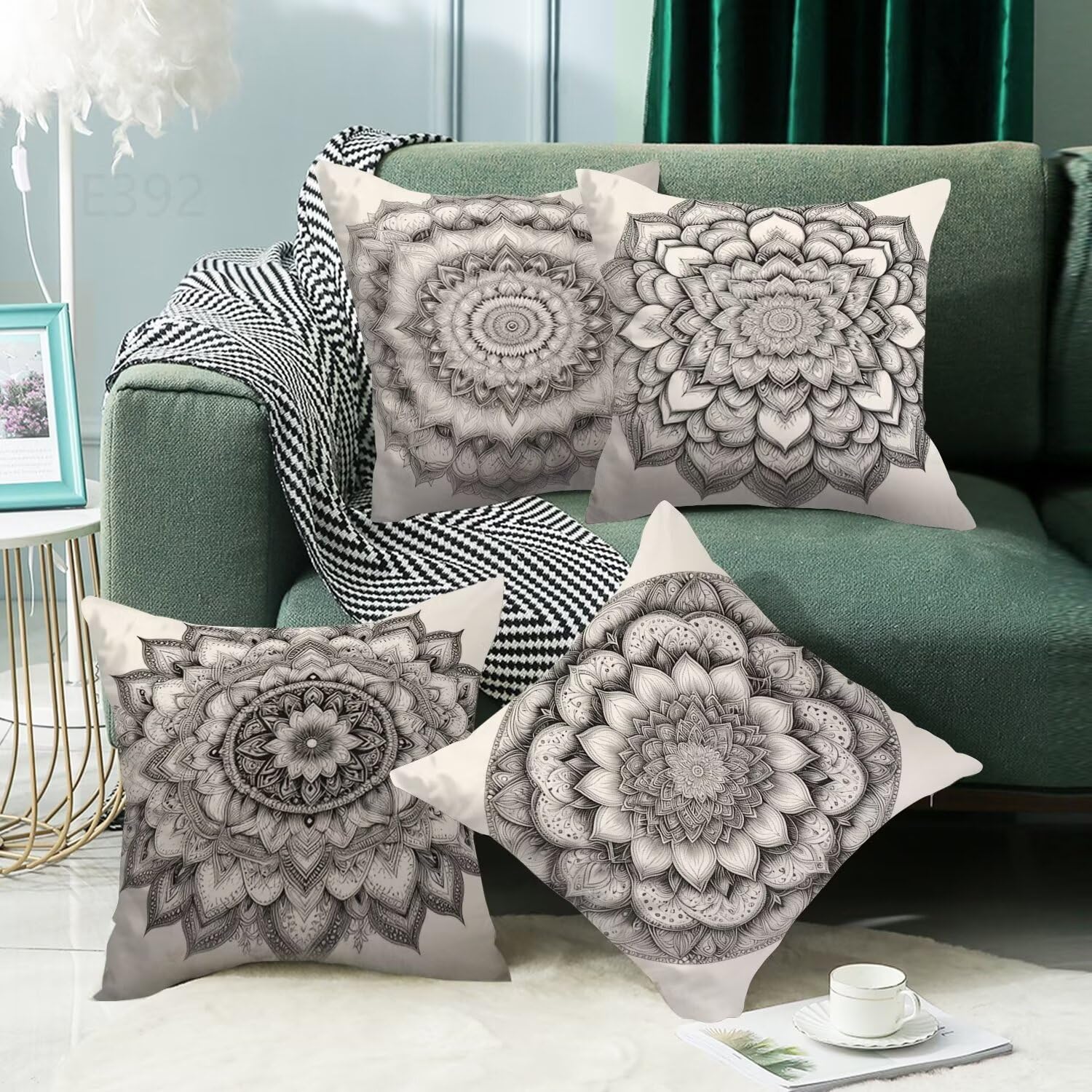 Moderno Federe Cuscini Divano 50x50cm,4 Pack retrò Estate Esterno Cuscini per Divano,Doppio Lato Quadrato Morbido Cuscini Divano,per Divano Soggiorno Sedia Autunno Dekoration Cuscino,Regali LY-392