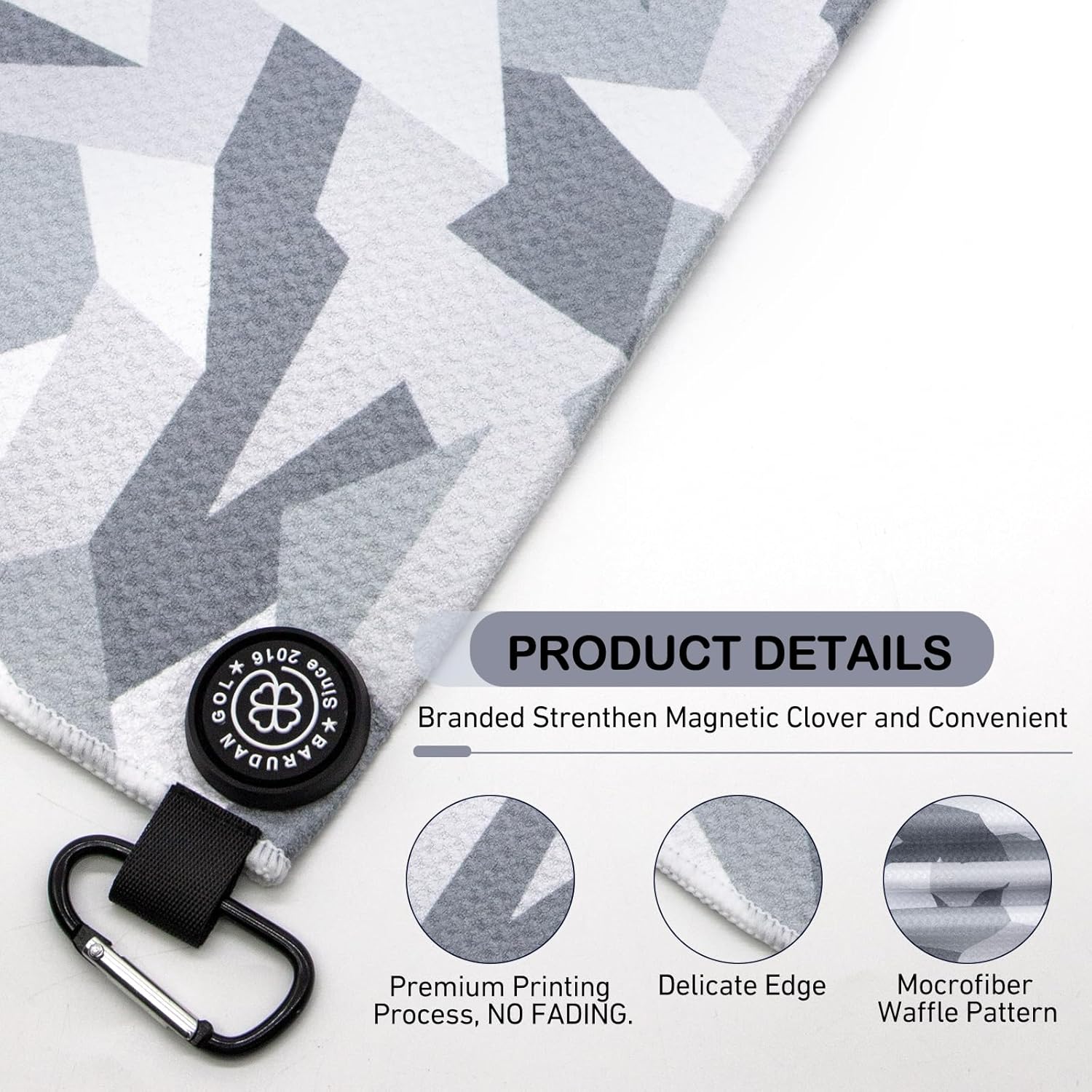 Magnetic Golf Towel for Men Women Golfer - Microfiber Golf Towel Magnet with Waffle Texture - Strengthen Magnet Golf Towels for Strong Hold to Metal Objects (5.Grey Camo) - Image 7