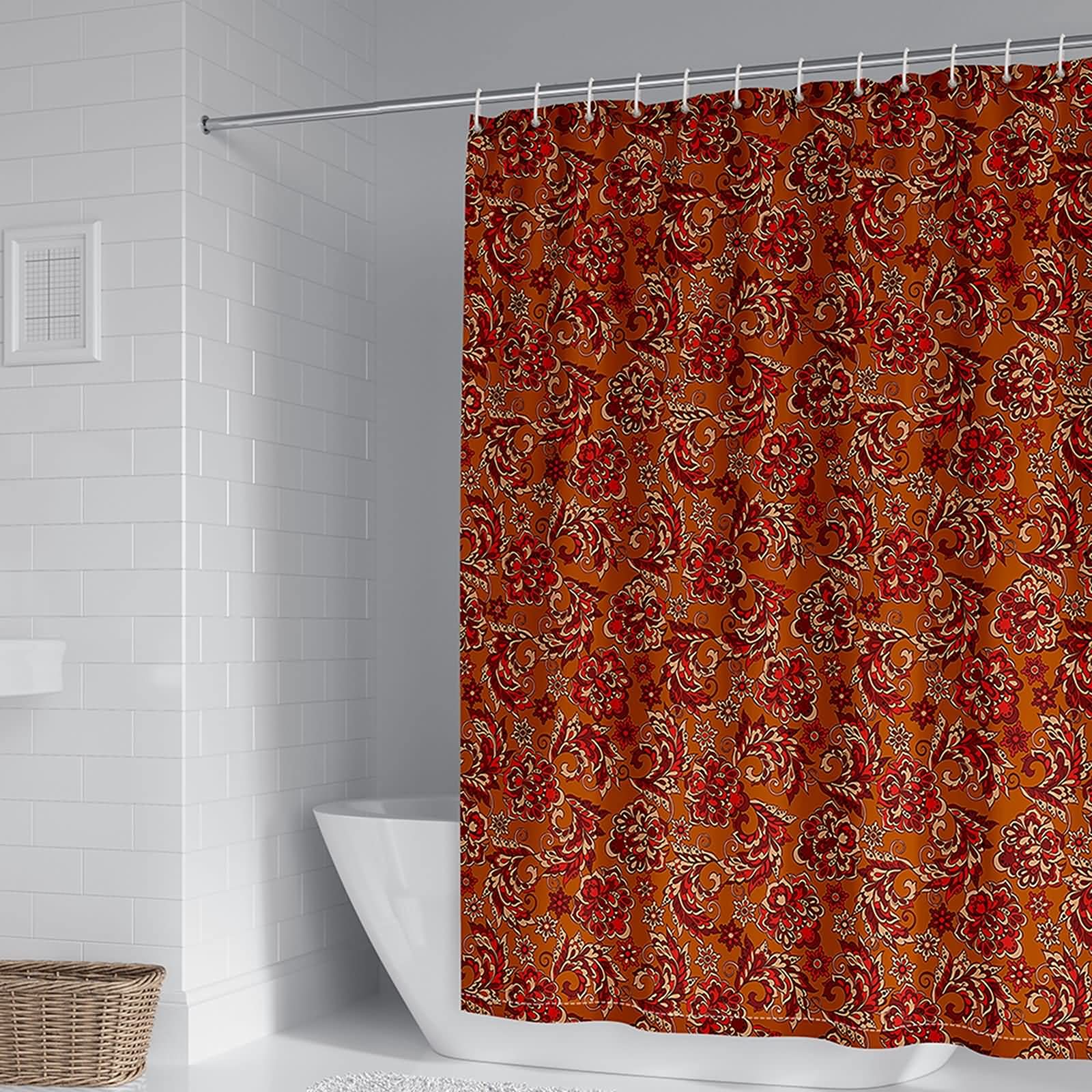 Rideau de douche motif de fleurs vintage rouge anti moisissure