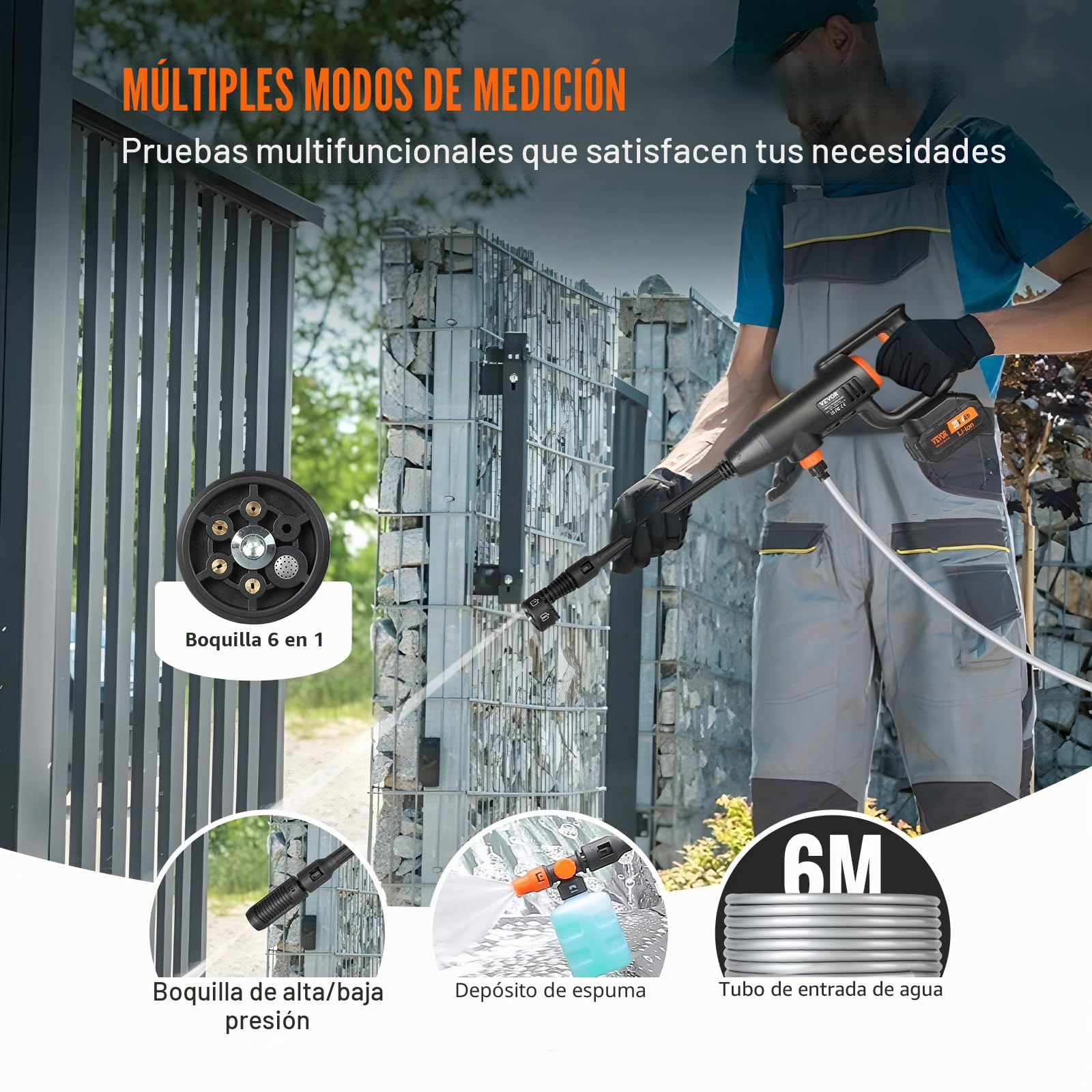 VEVOR Lavadora de Alta Presión con Batería Inalámbrica 21V Limpiador Portátil de Alta Potencia 580PSI 50bar Lavadora Eléctrica 4L/min Cargador de Batería de 4,0Ah para Limpieza de Patio, Jardín, Coche