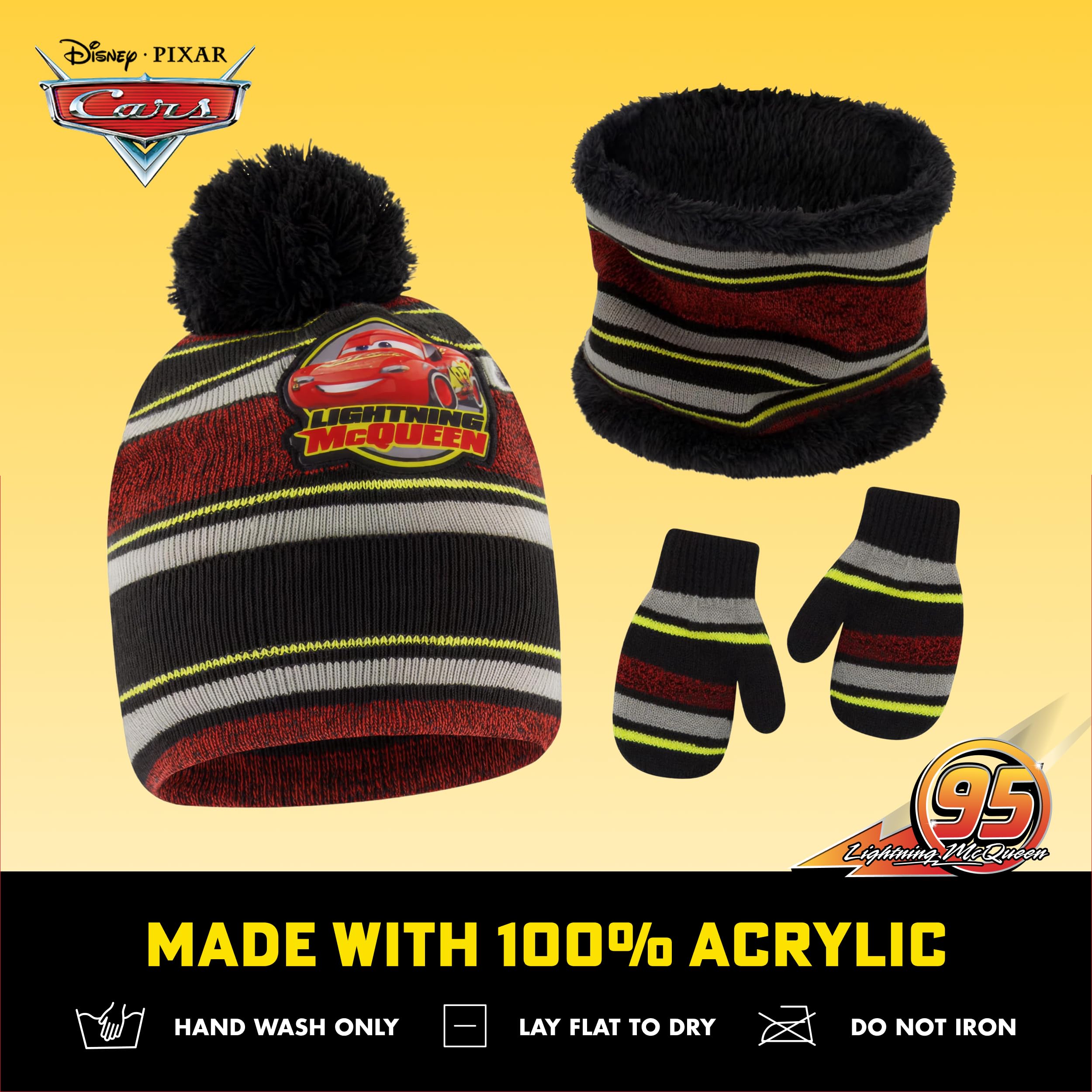 Disney Set di cappello, sciarpa e guanti invernali per bambini 2-4 o Cars Saetta McQueen cappello, sciarpe e guanti per bambini 4-7