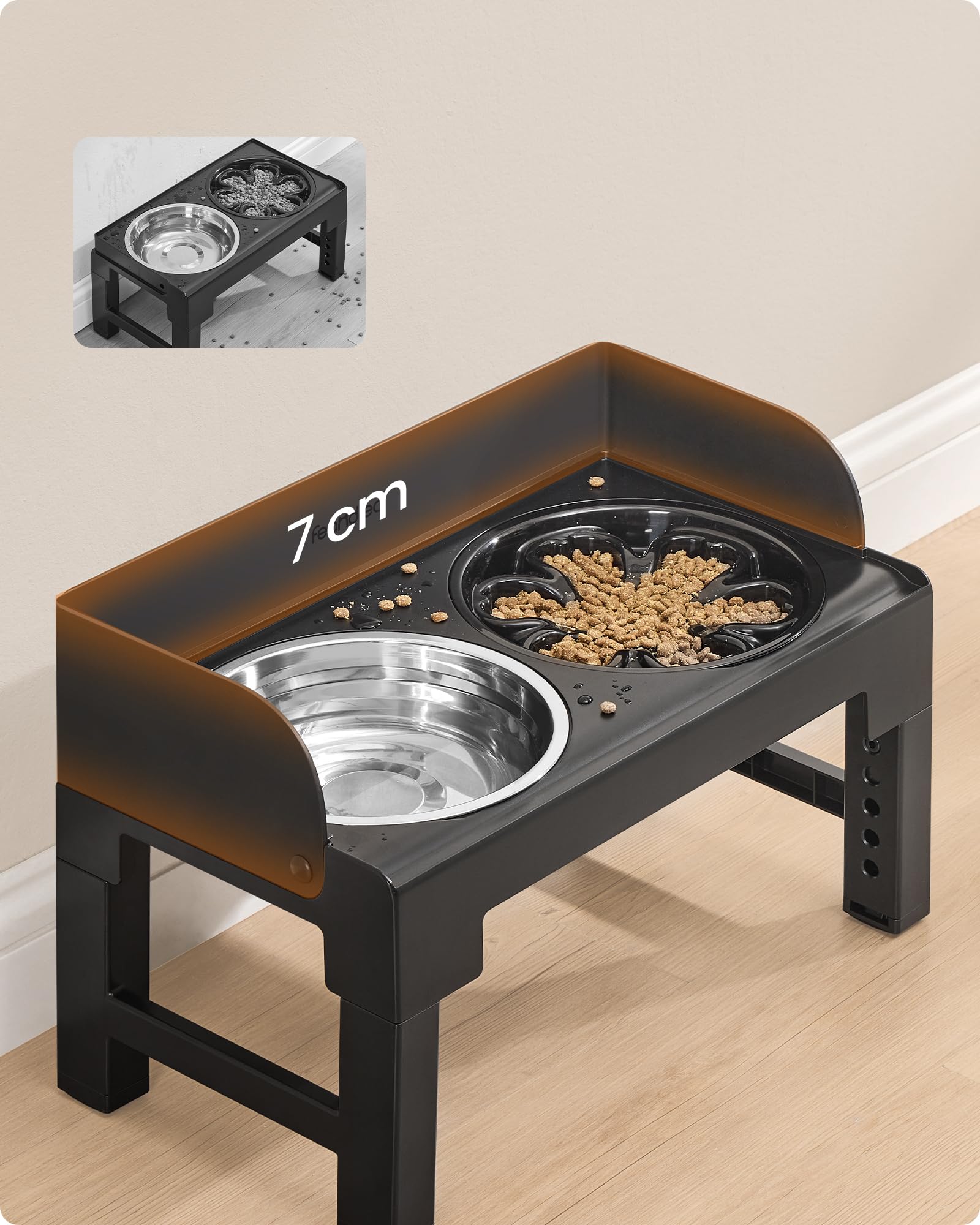 Feandrea Bandeja para perros elevada, bandeja de alimentación con soporte, estación de alimentación ajustable e inclinable de altura, 2 bandejas de acero inoxidable 304, 1 bandeja para una comida