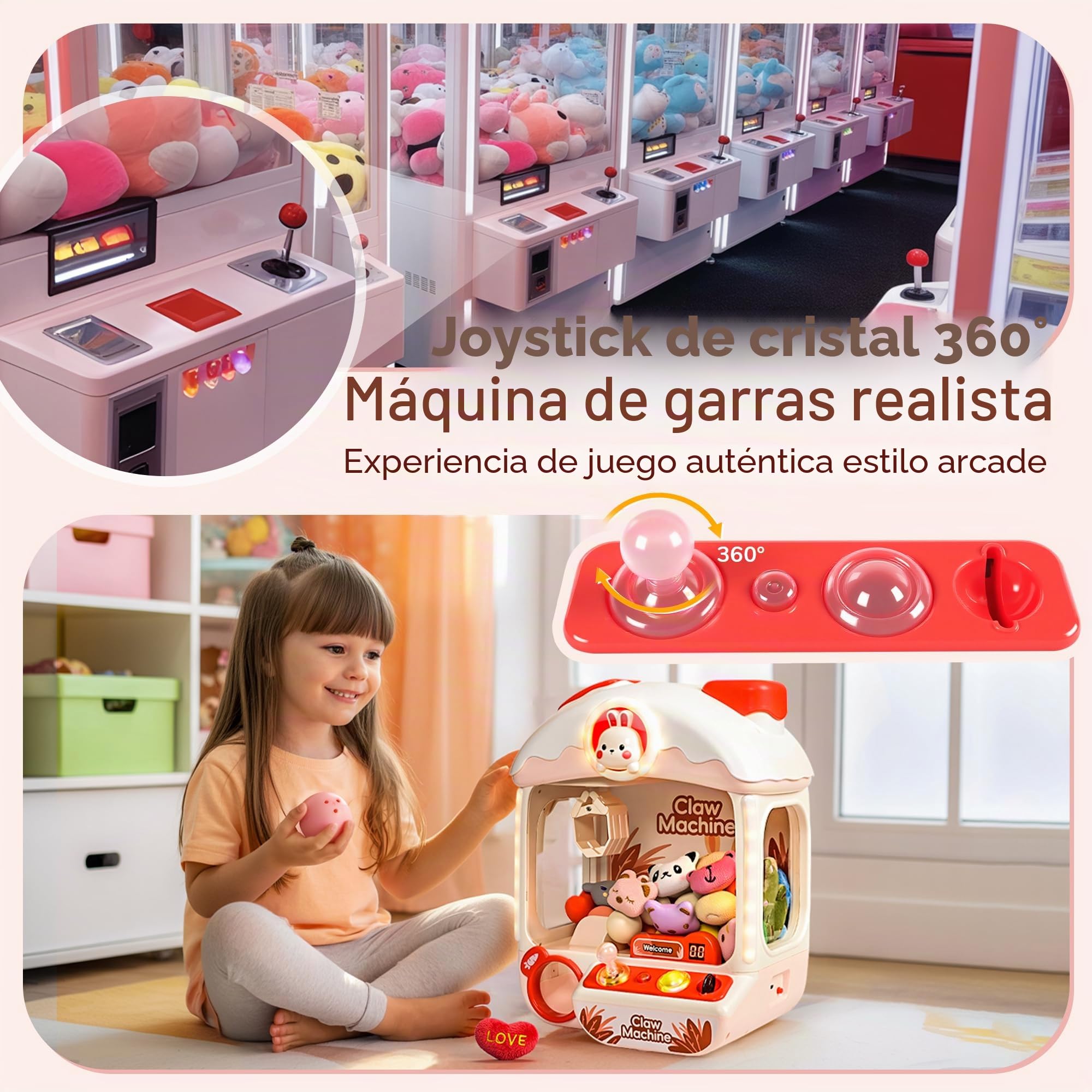 cossy Máquina de Gancho, Candy Grabber con 20 Juguetes y 24 Monedas, Máquina de Garras para Niños con música y luz, Máquinas expendedoras de Garras, Regalos de cumpleaños y Navidad, Conejito Bonito