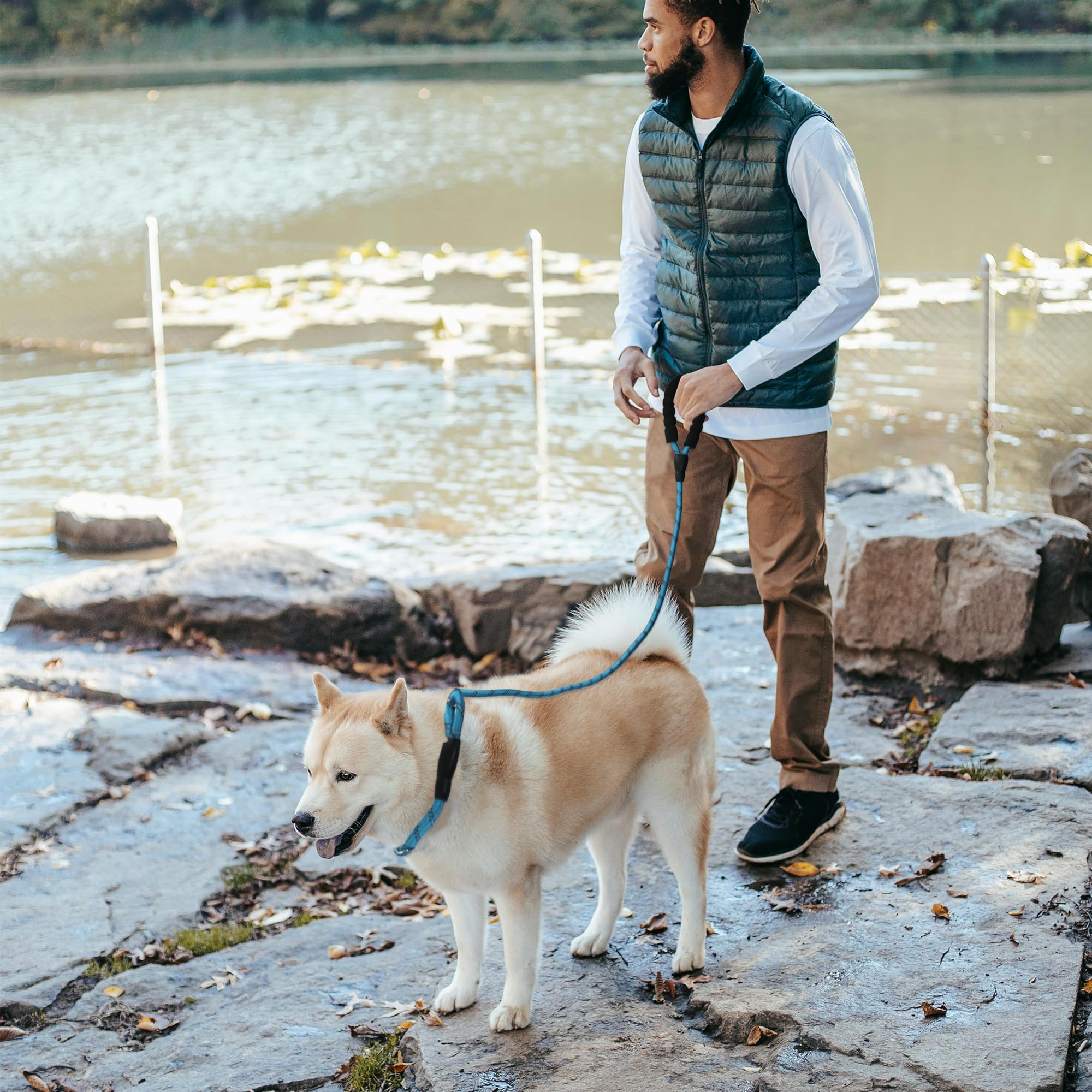 CAPASTEC Guinzaglio per Cani Corda Riflettente in Nylon, Manico in Spugna, Blu Cielo, Lunghezza 180cm Dia. 1/2 Pollice
