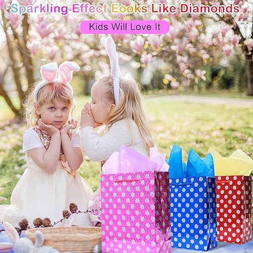 Miniatura 3 de LWBDD Paquete de 24 mini bolsas de regalo a granel con asas y papel de seda, tamaño pequeño para niños, regalos de fiesta con purpurina, bolsa de