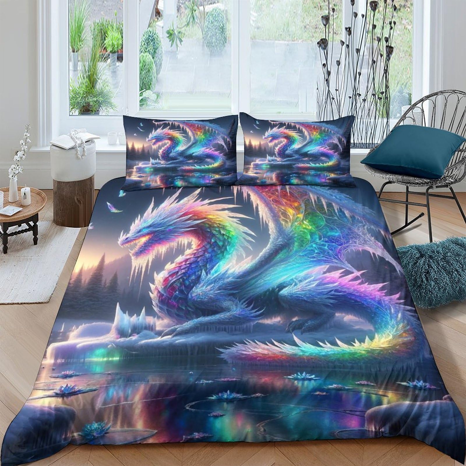 Qpirinmex Flying Dragon-1 Flying Dragon 3D Duvet Cover Sets, Quilt Cover Microfiber Bedding With Zipper Closure Winter Soft Comforter Cover Apply To Kids Youth 3 Piece Set Comfortable Room Decor Double（200X200cm）
