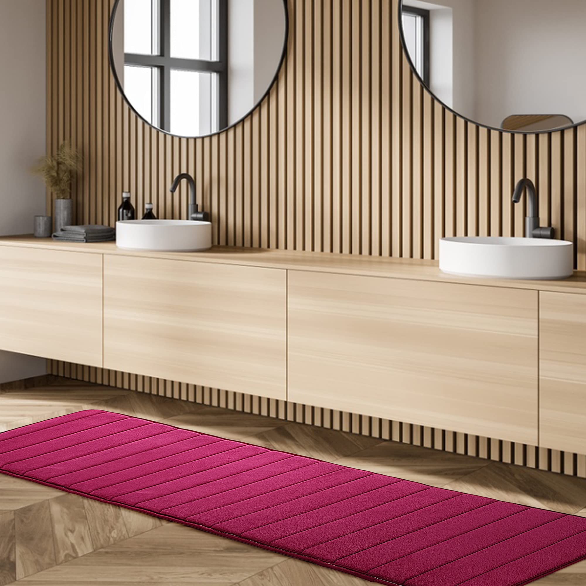 sourcing map Badematte Badteppich rutschfeste Waschbar schnell trocknend er Langer Teppich aus Memory Foam Weich & Gummi Rot 60x160cm