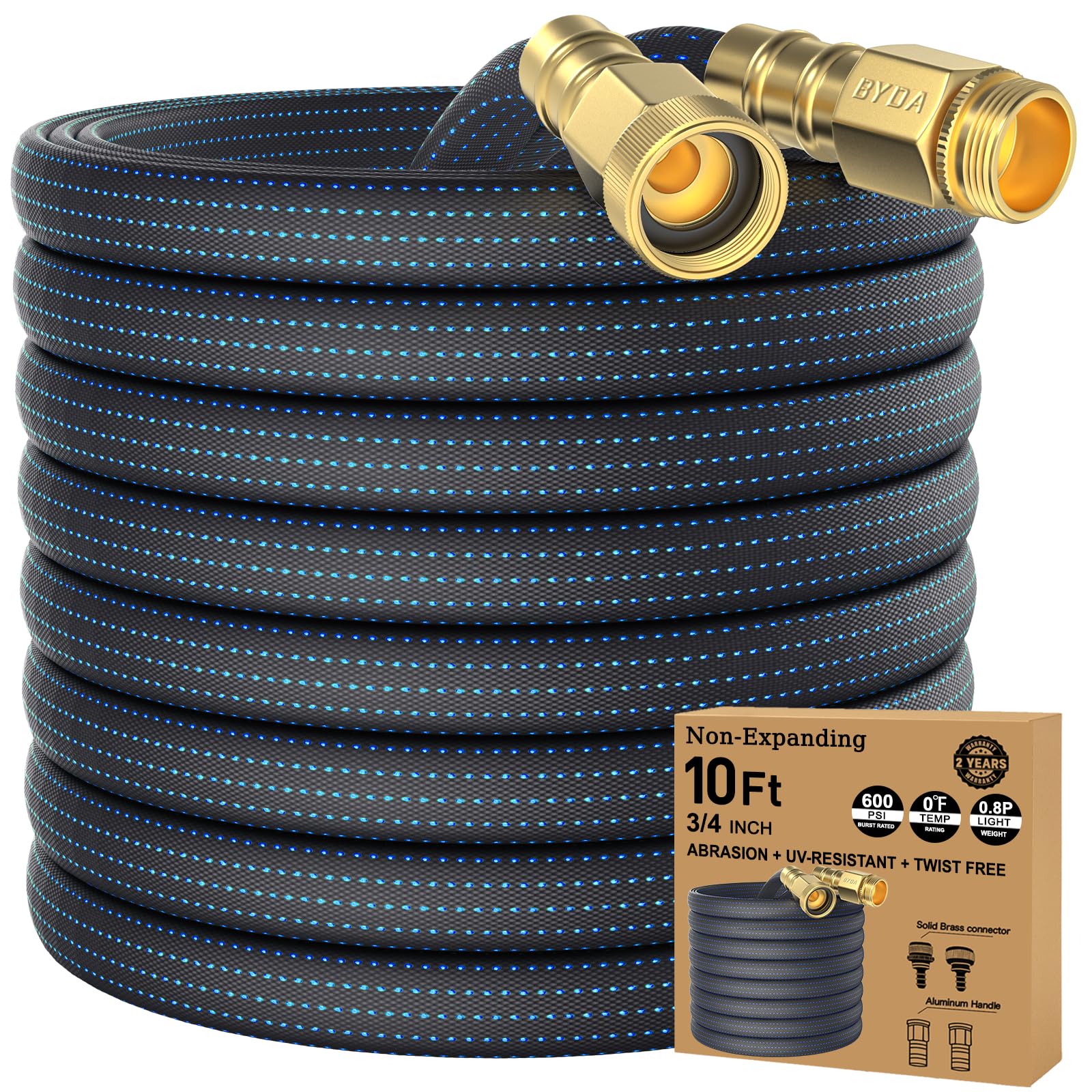 Photo 1 of 10FT Lightweight Flexible Garden Hose,Non-Slip Handles,Non-kink Hose,Solid Brass Fitting for Boats, RV Water Hose,Marine Washdown,Lawn,Garden,Leakproof TPE Hose (BlueBlack, 10 Ft)