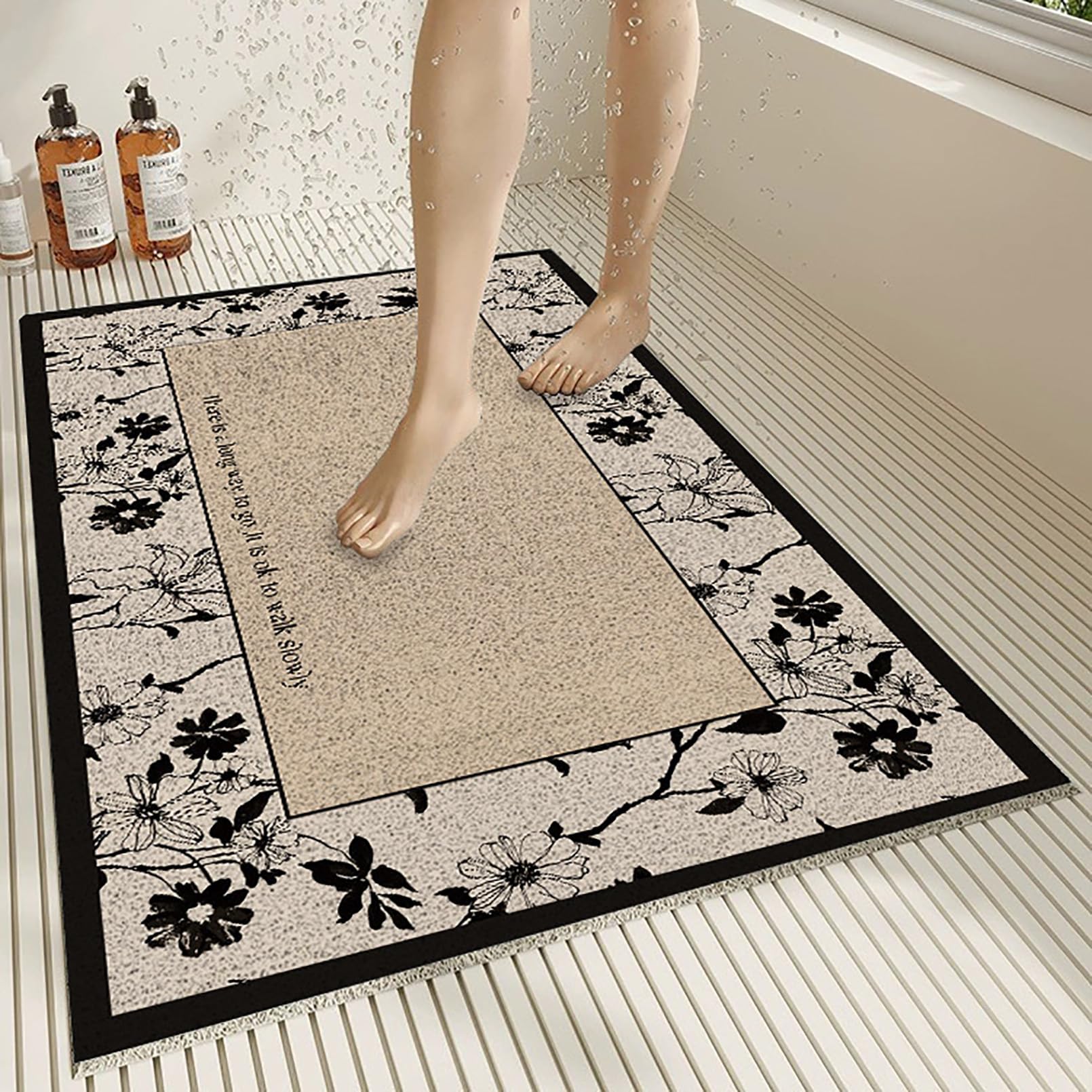 Alfombrilla de ducha antideslizante, estilo moderno, antideslizante, suave, cómoda, de PVC, con agujeros de drenaje, alta permeabilidad al agua, apta para zonas húmedas, E, 60 x 100 cm