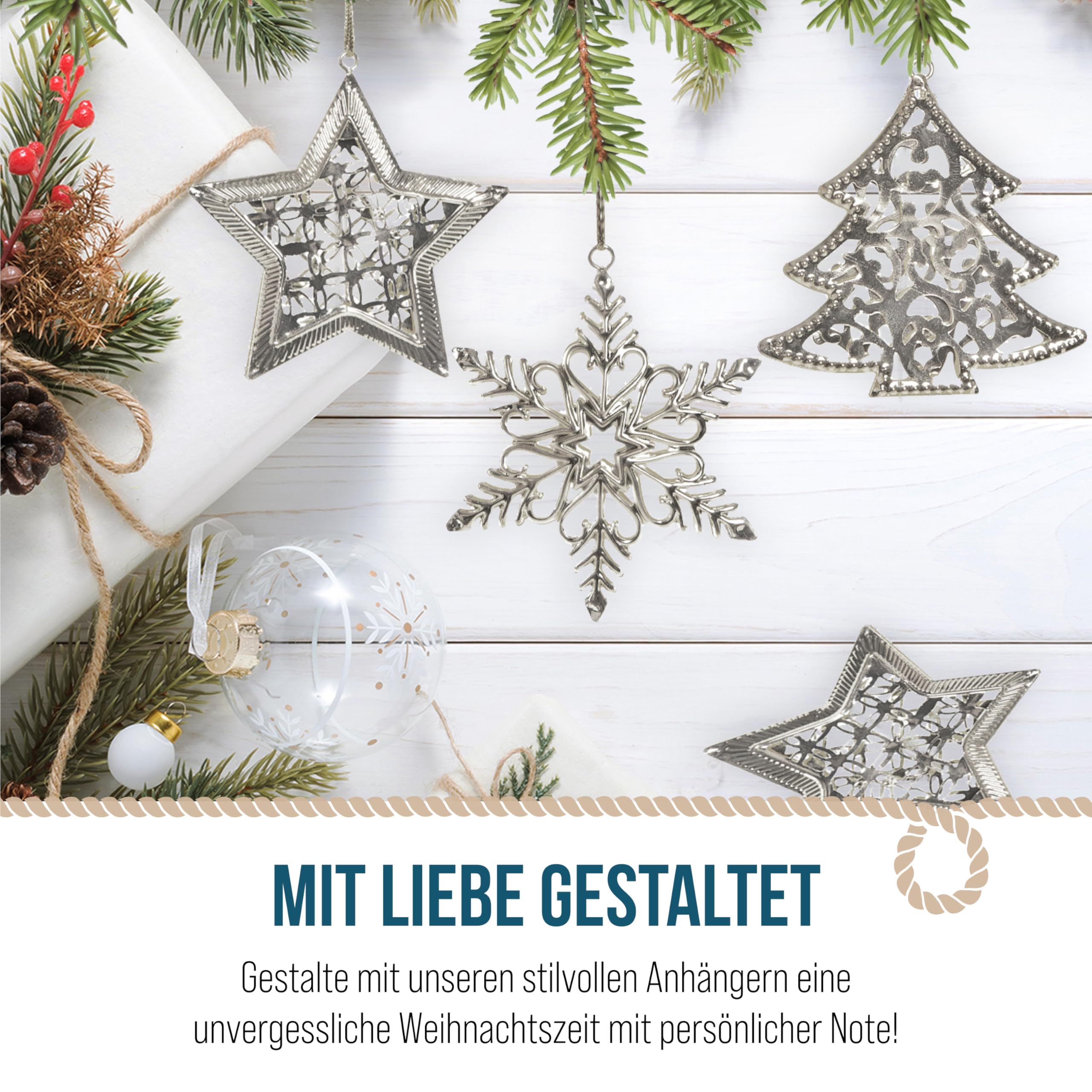 Lot De 6 Pendentifs Sapin De Noël Argentés Étoiles Et Flocons - Décoration 9-12 Cm Médard De Noblat