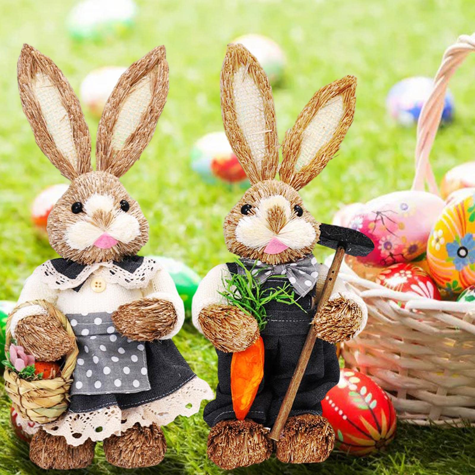 F Fityle 4X Coniglietti di Pasqua in Paglia da Posizionare in Piedi, Statuine di Coniglietti per Lavori Creativi in ​​casa
