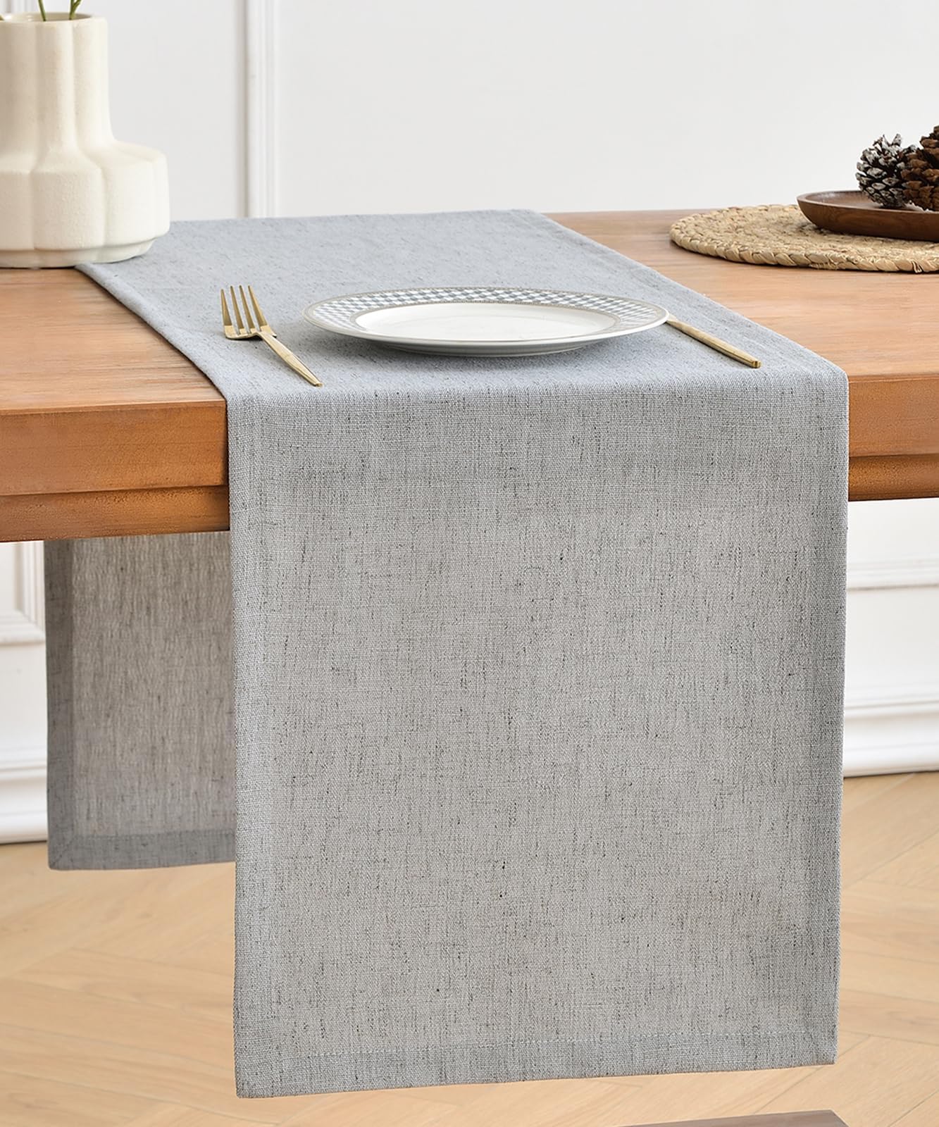 Wracra Linen Style Table Runner, Table Runners 72 Inches Long,Silver Grey,13x72