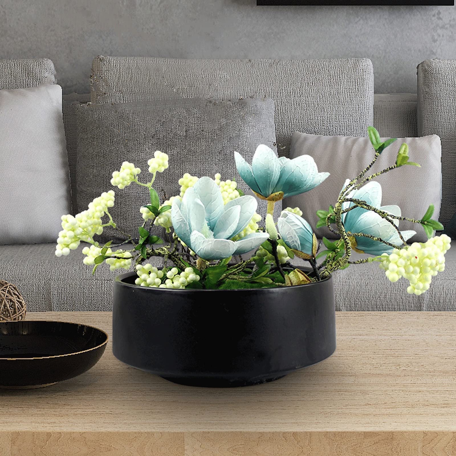 Sztuczne Kwiaty z Wazonem 11,02-calowa sztuczna orchidea Phalaenopsis, sztuczne kompozycje kwiatowe, fałszywe dekoracje roślinne do domu, jadalni (jasnoniebieski) Dekoracje ze Sztucznych Kwiatów