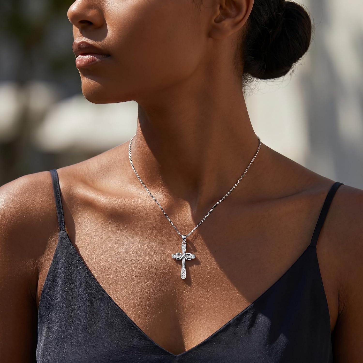 925 Sterling Silver Cross Necklace for Women Zircon Pendant Jewelry