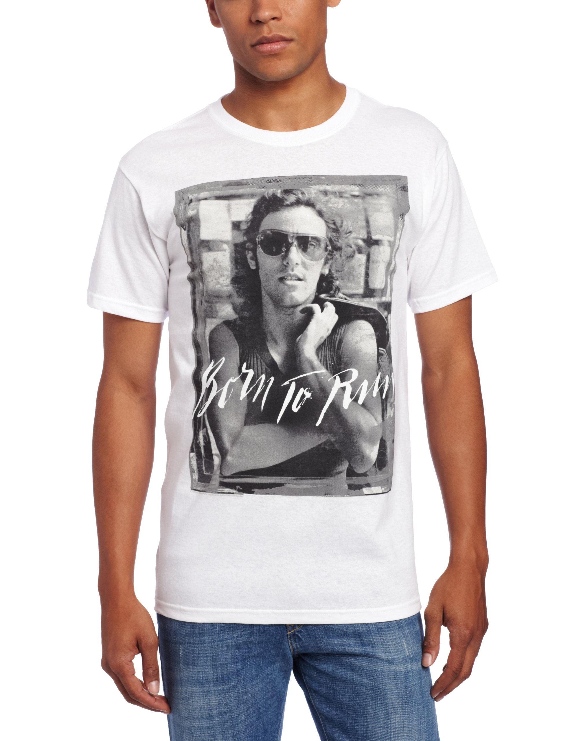 FEAMen's Bruce SpringsT-Shirtn B and W Born to Run Mens T-Shirt, White