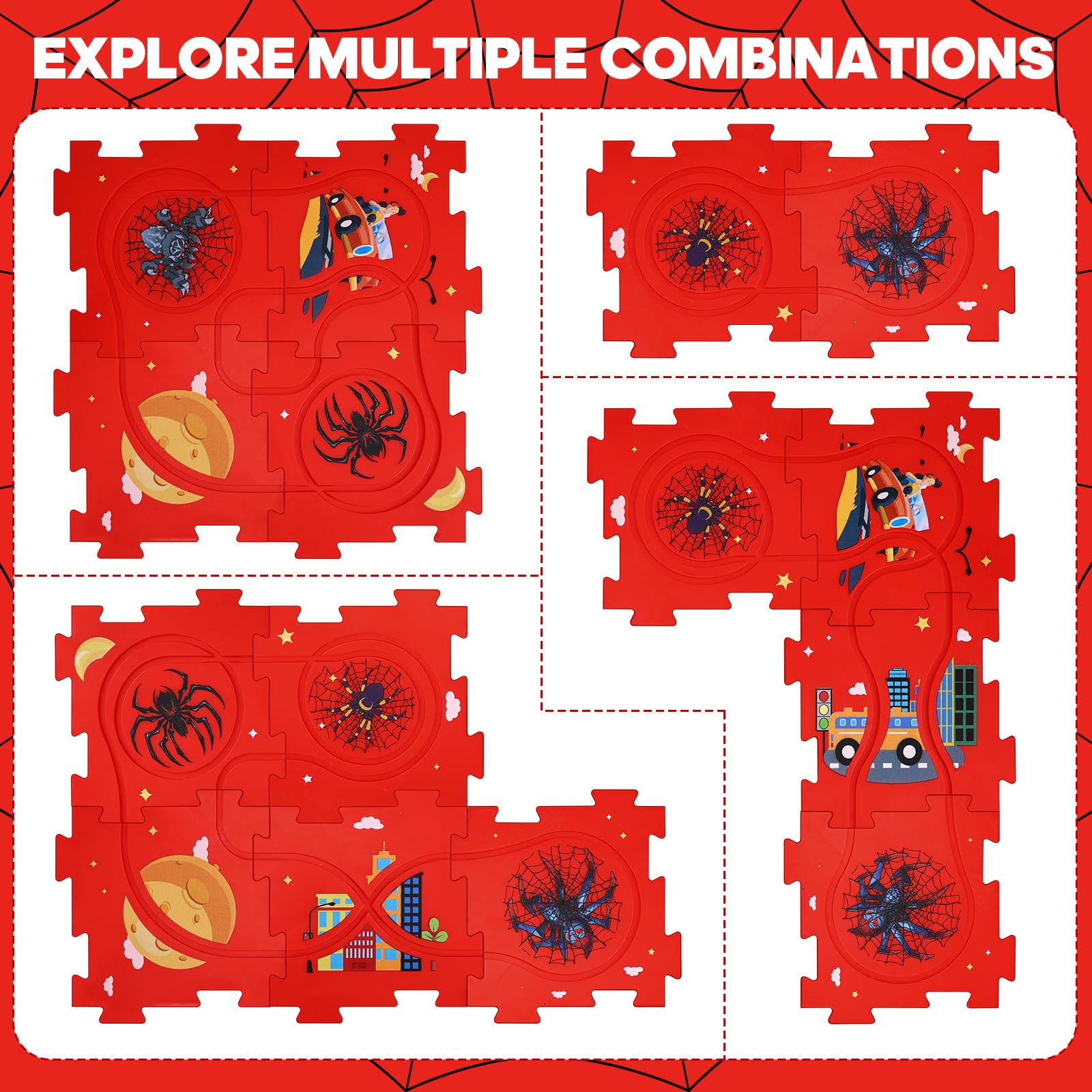 Puzzle Racer Kids Car Track Set,Toddler Toys Gifts for 3-5 Year Old Boys,Spider Puzzle Tracks Car Toys for Boys Ages 3 4 5 6,Montessori Educational Learning Toy for Kids Birthday