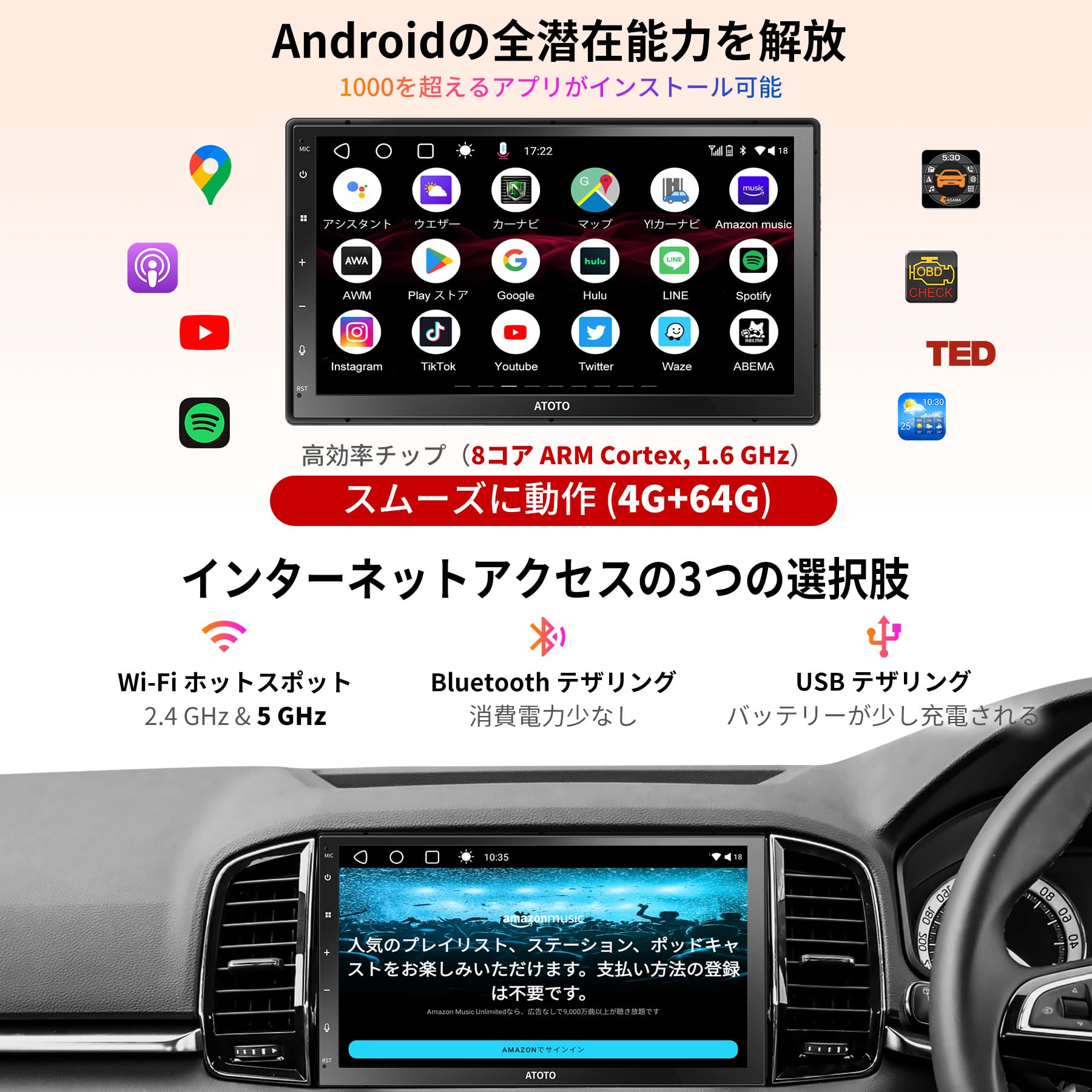 Amazon.co.jp: ATOTO A6 2DIN Android オーディオ一体型カーナビ、7