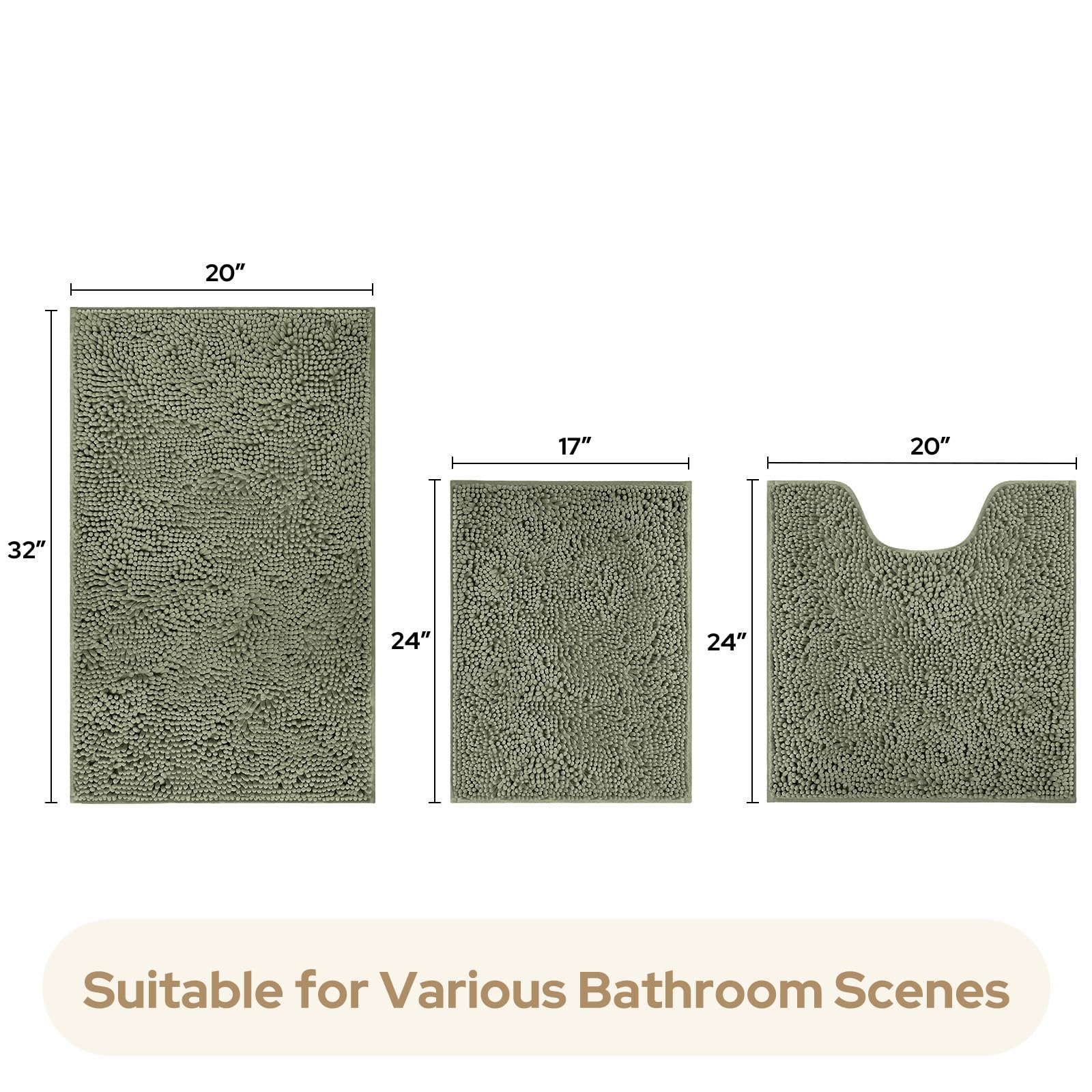 3 piezas de alfombras de baño ultra suaves antideslizante y absorbente, alfombra de Chenille de baño, alfombras de baño de felpa para bañera, ducha, baño 5